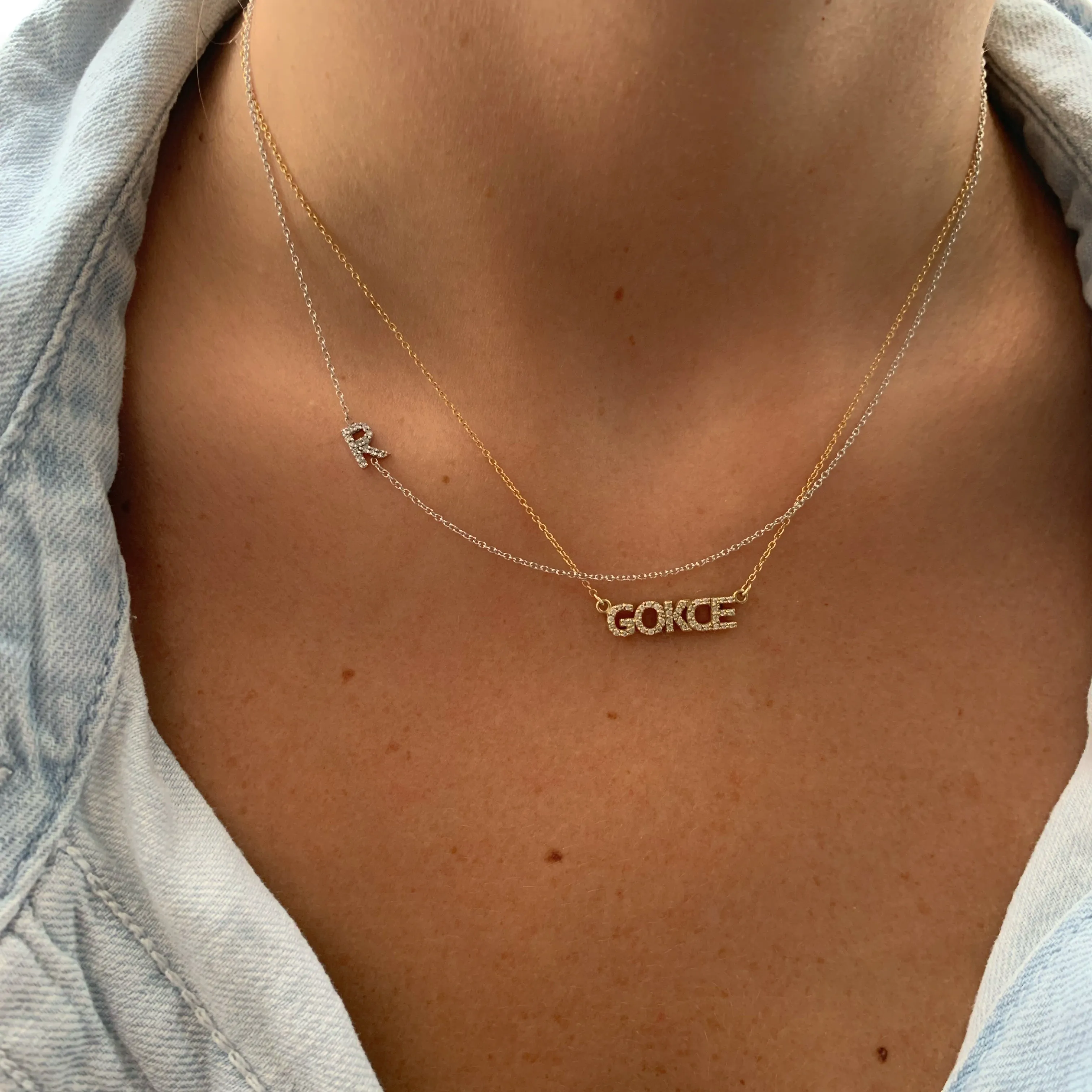 10K Gold Asymmetrical Diamond Initial Necklace