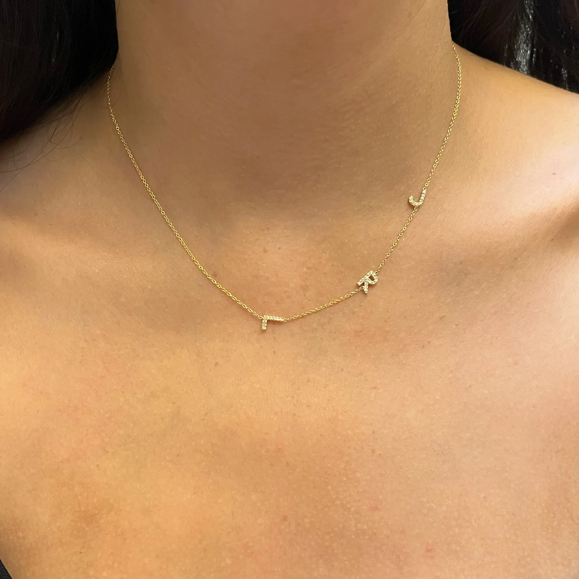 10K Gold Asymmetrical Diamond Initial Necklace