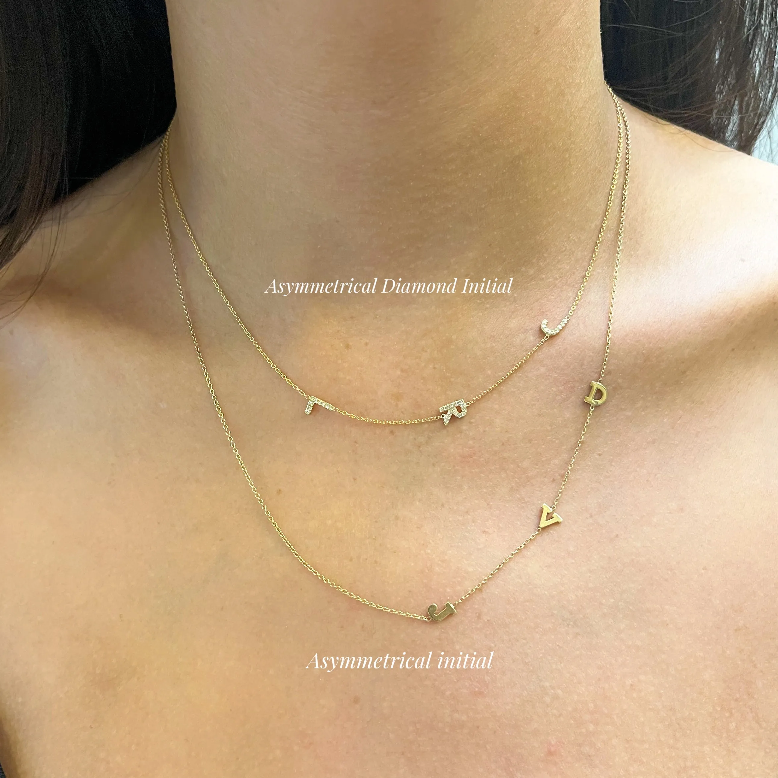 10K Gold Asymmetrical Diamond Initial Necklace