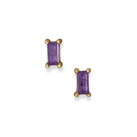 14 Karat Gold Plated Purple Baguette CZ Earrings-M H W ACCESSORIES