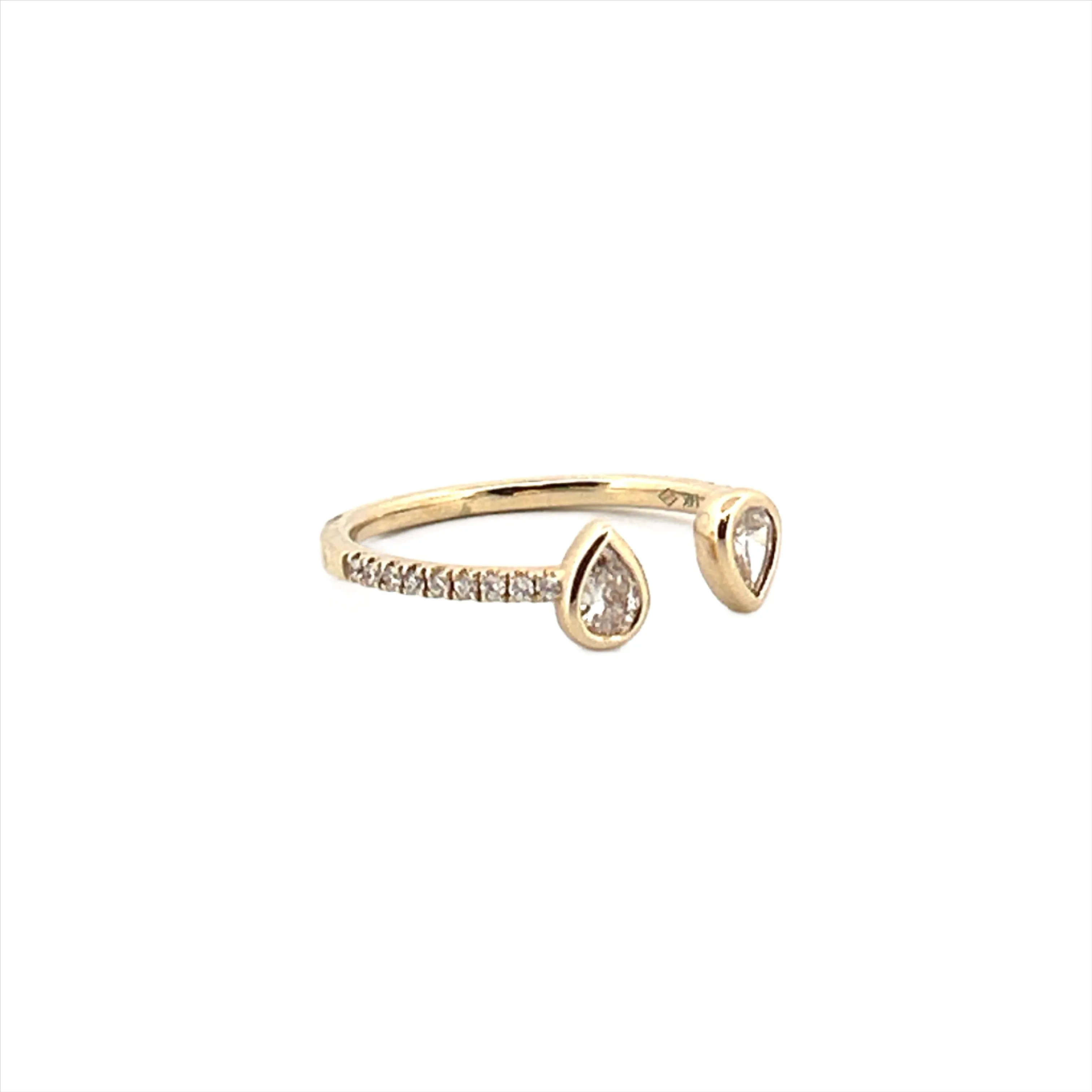 14K Gold Open Alternating Pear Bezel Diamond Band