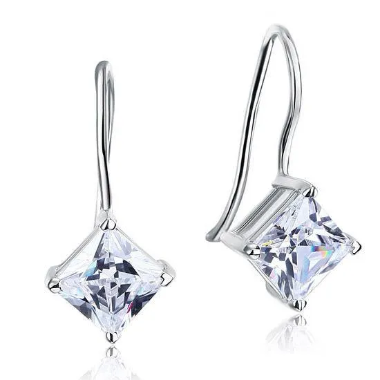 1.5 Carat Princess Cut Created Zirconia Dangle Drop 925 Sterling Silver Earrings MXFE8100