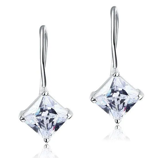 1.5 Carat Princess Cut Created Zirconia Dangle Drop 925 Sterling Silver Earrings MXFE8100