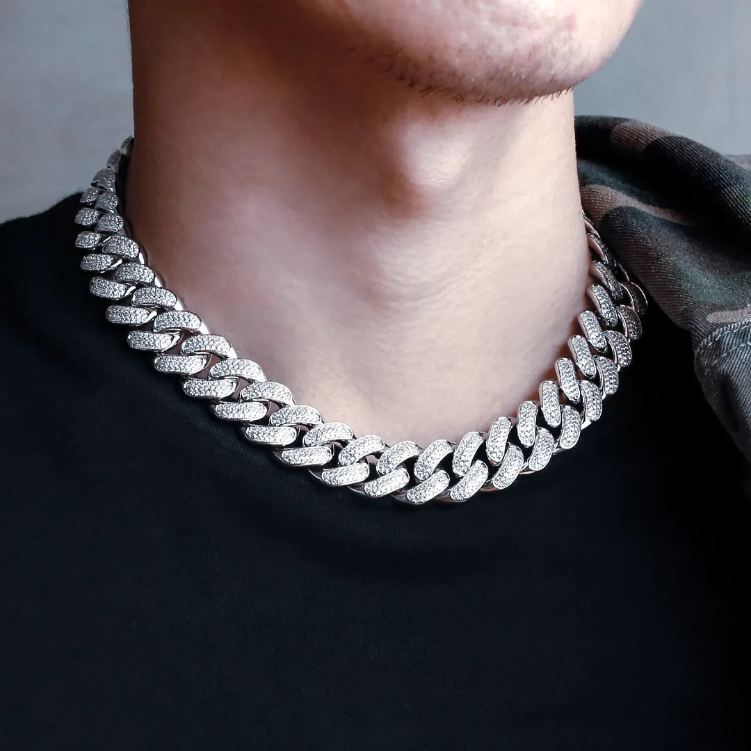 18mm Iced Out Diamond Cuban Link Chain in White Gold KRKC