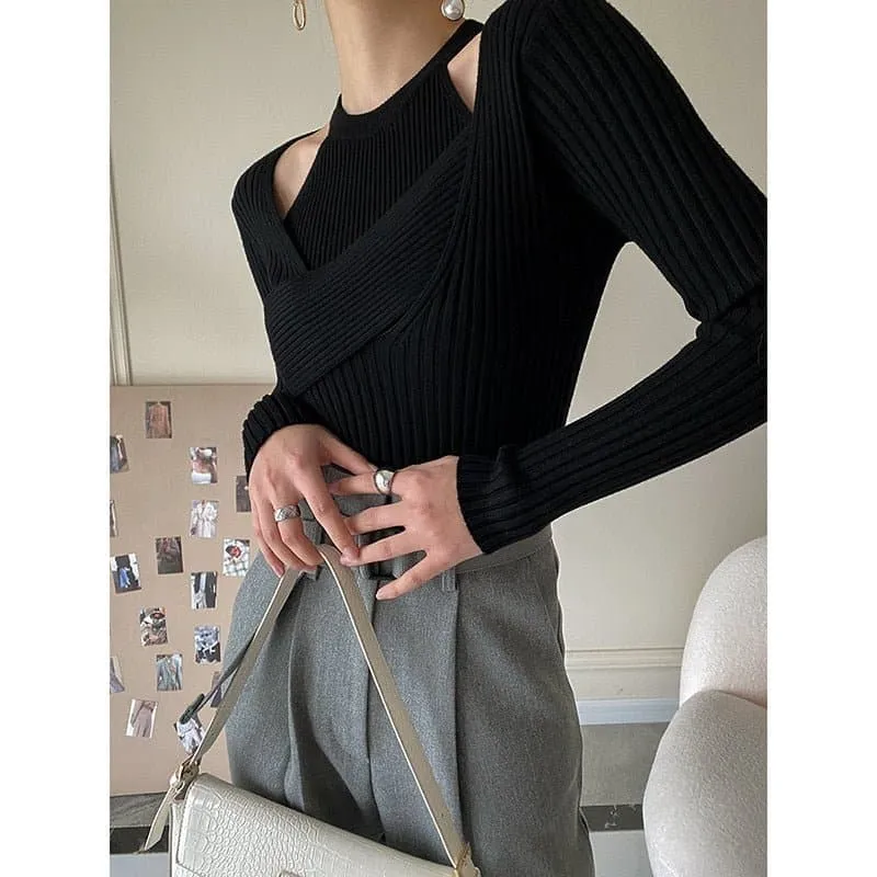 2-Piece Halter Tank Top with Long Sleeve Sweater Set