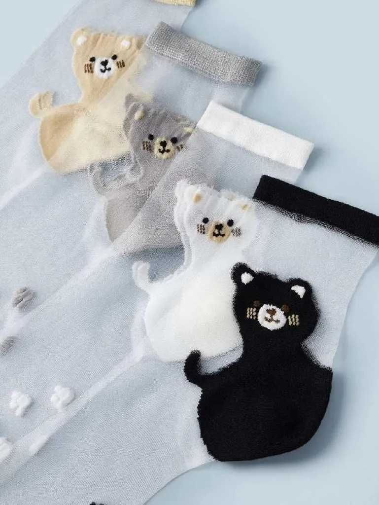 4pairs Cat Cotton Mesh Socks