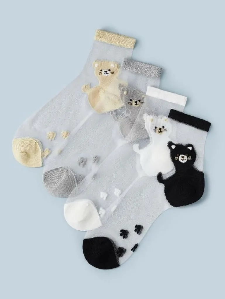 4pairs Cat Cotton Mesh Socks