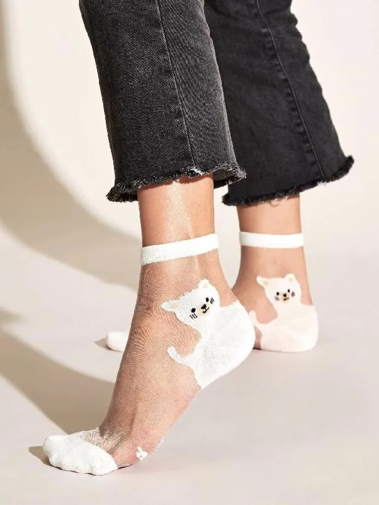 4pairs Cat Cotton Mesh Socks