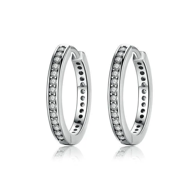 925 Sterling Silver CZ Simple Female Hoop Earring