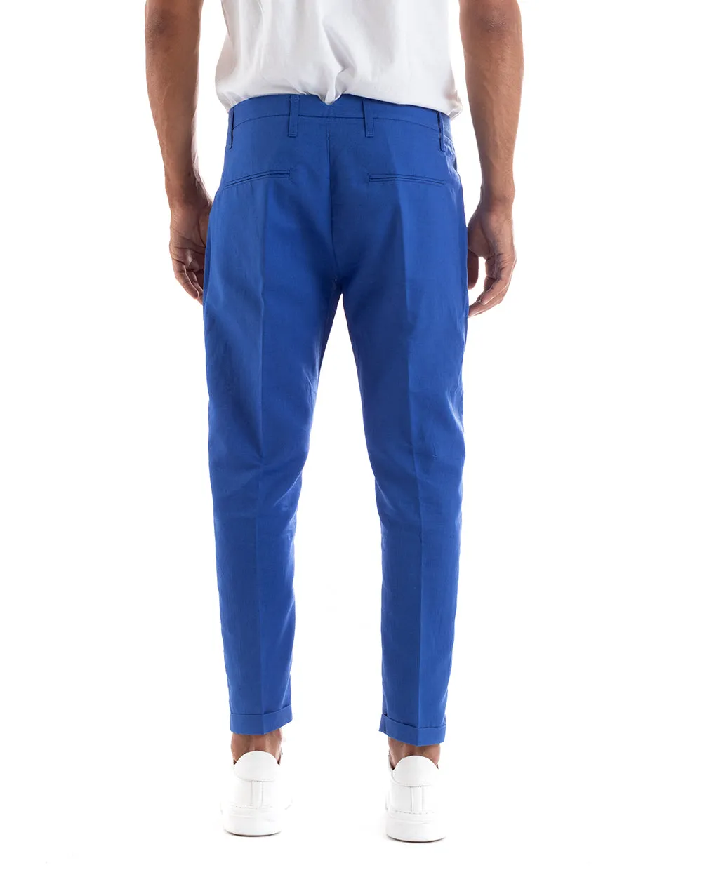 Abito Uomo Doppiopetto Vestito Lino Completo Giacca Pantaloni Tinta Unita Blu Royal Elegante Sartoriale Cerimonia GIOSAL-OU2131A