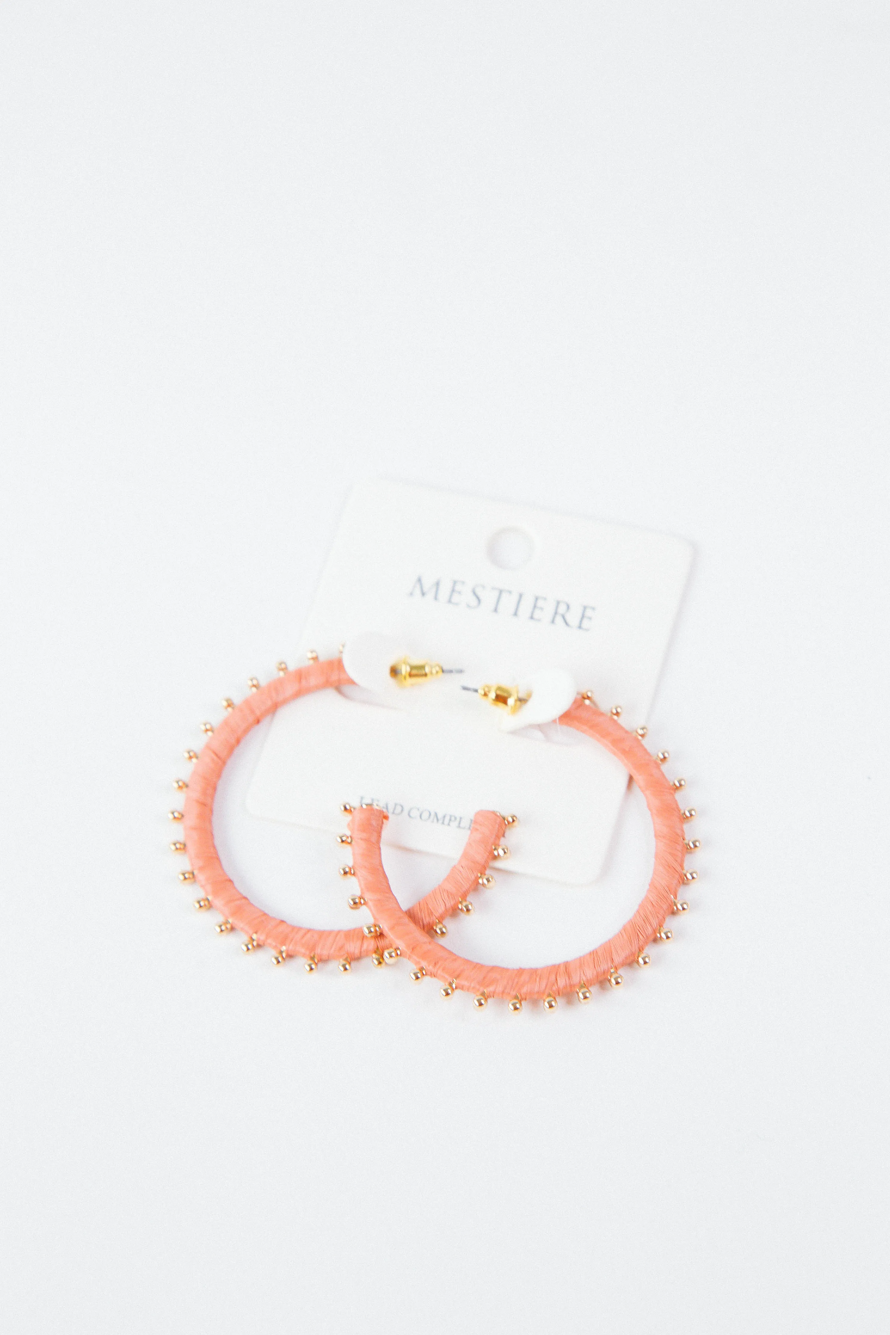 Arielle Raffia Flat Hoop Earrings, Peach