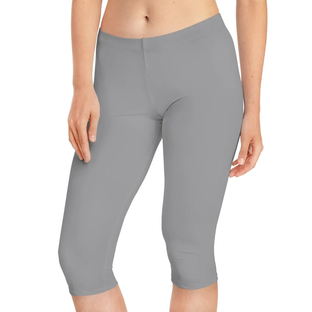 Ash Grey Women's Capri Leggings, Knee-Length Polyester Capris Tights-Made in USA (US Size: XS-2XL)