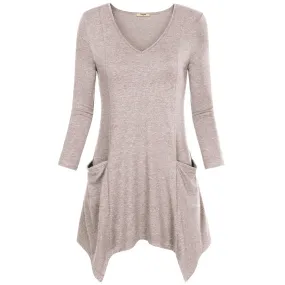 Asymmetrical Hem Long Sleeve Knitted V-Neck Long Sleeve