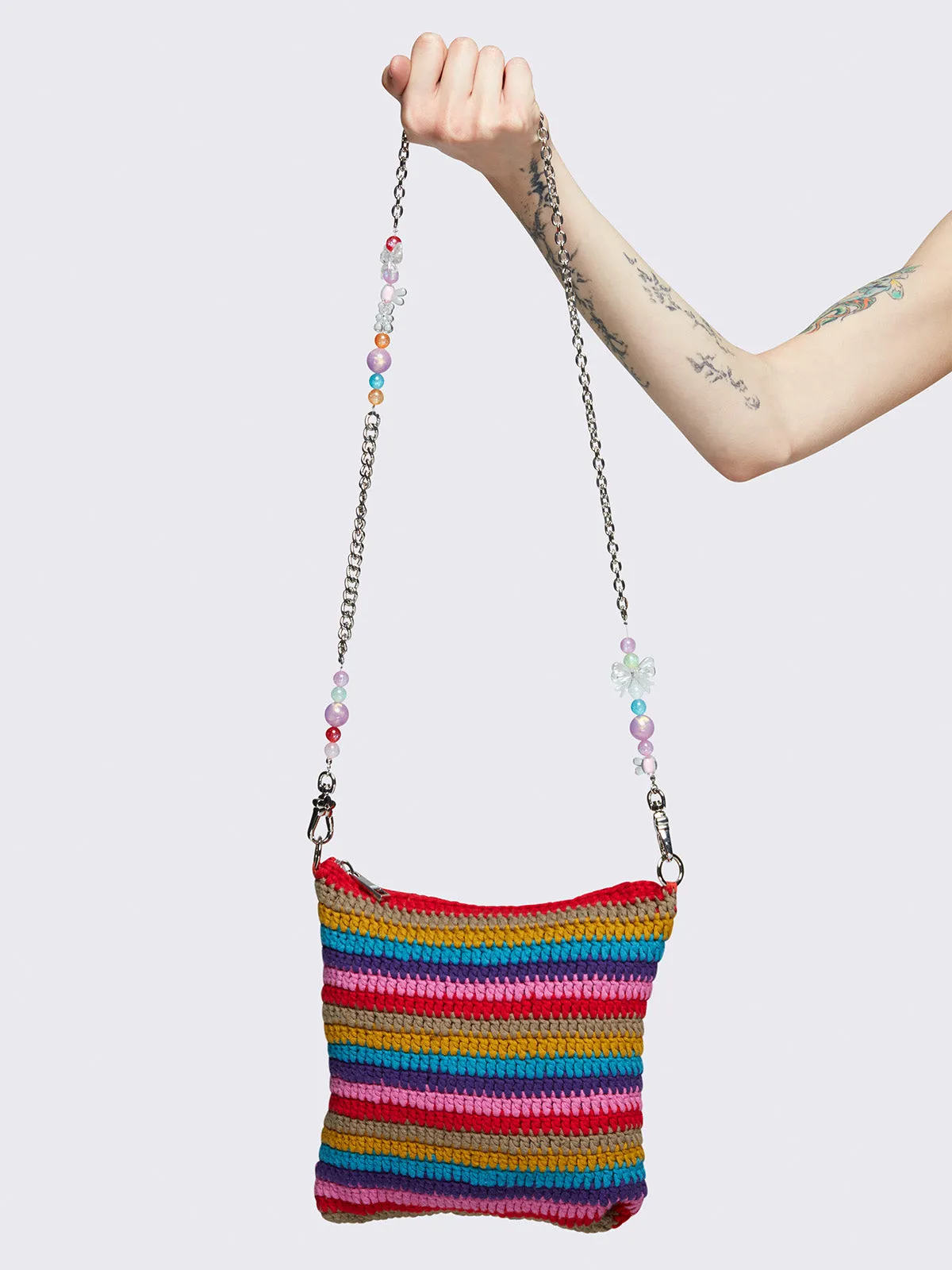 Berry Rainbow Striped Crochet Bag