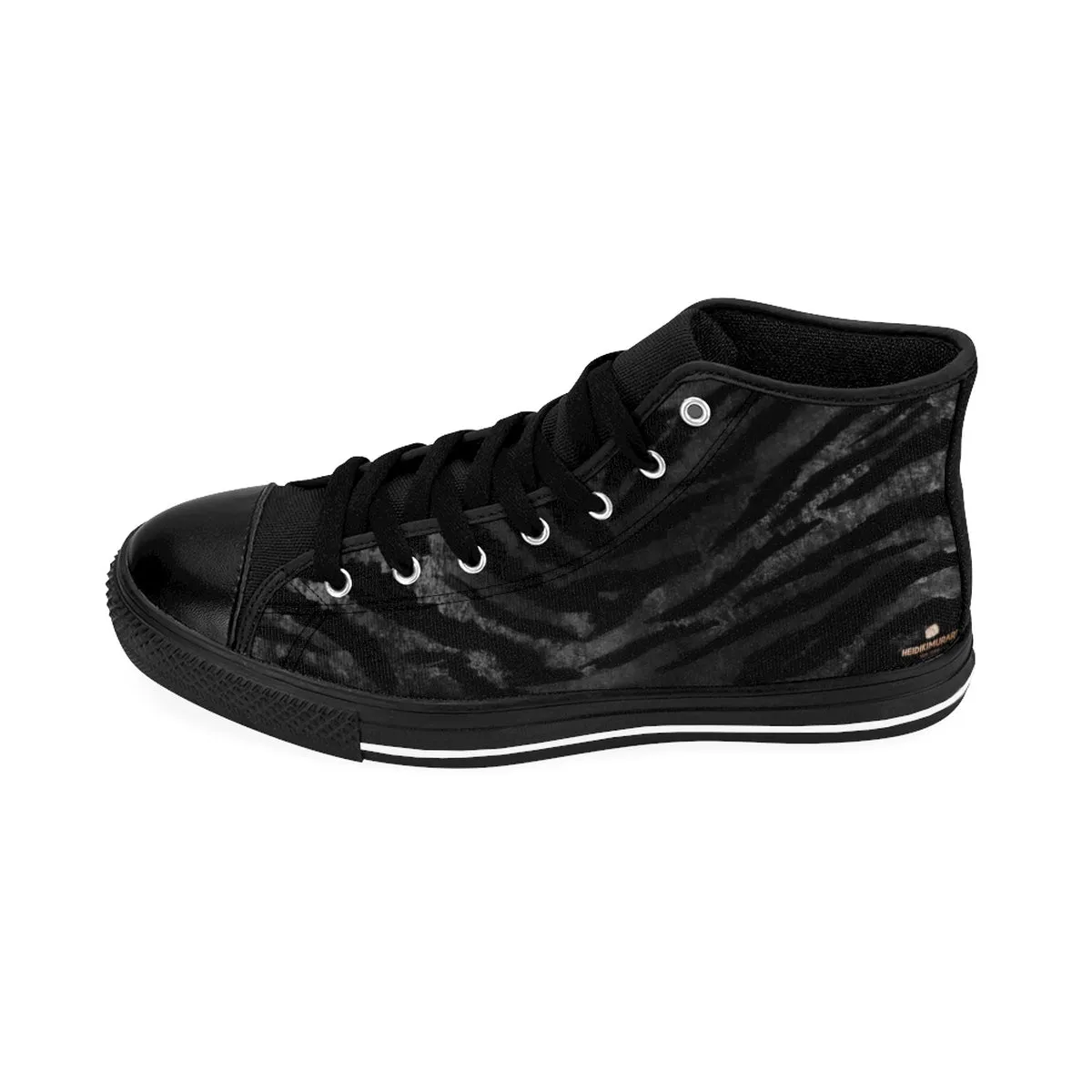 Black Tiger Striped Women's Sneakers, Animal Print Women's High Top Running Shoes