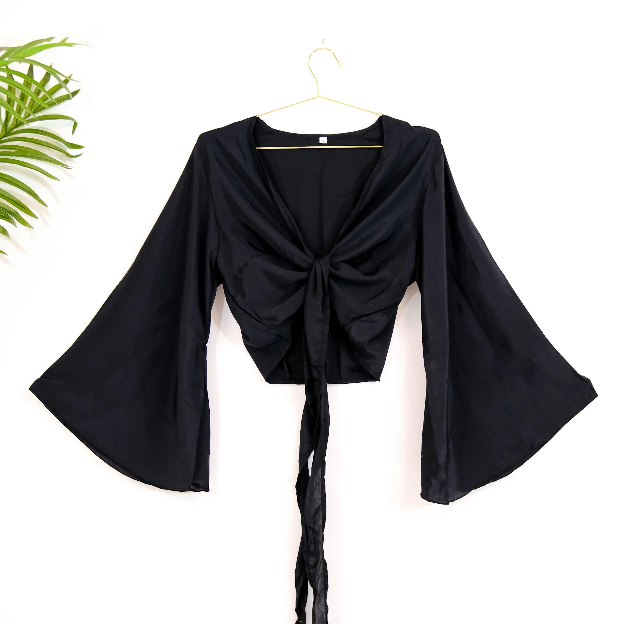 Boho Bell Sleeve Solid Tie Top