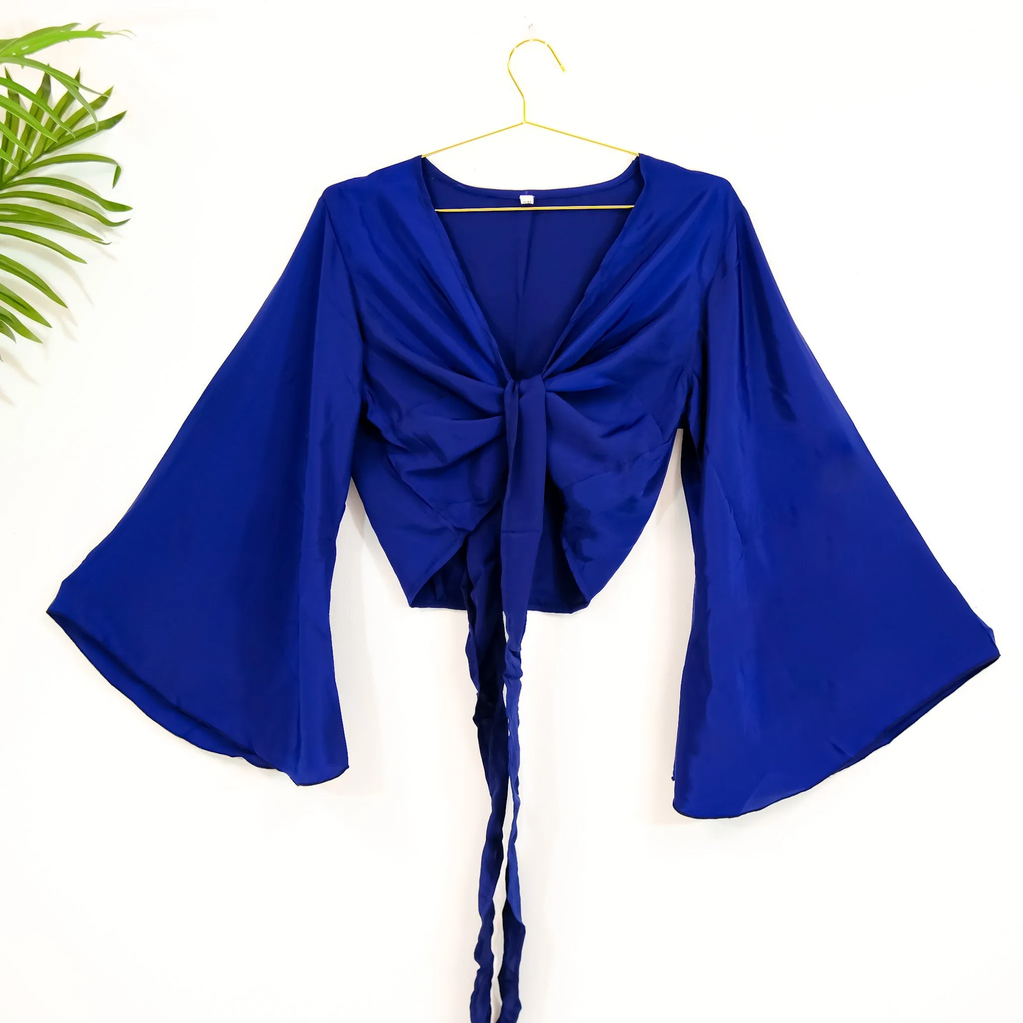 Boho Bell Sleeve Solid Tie Top