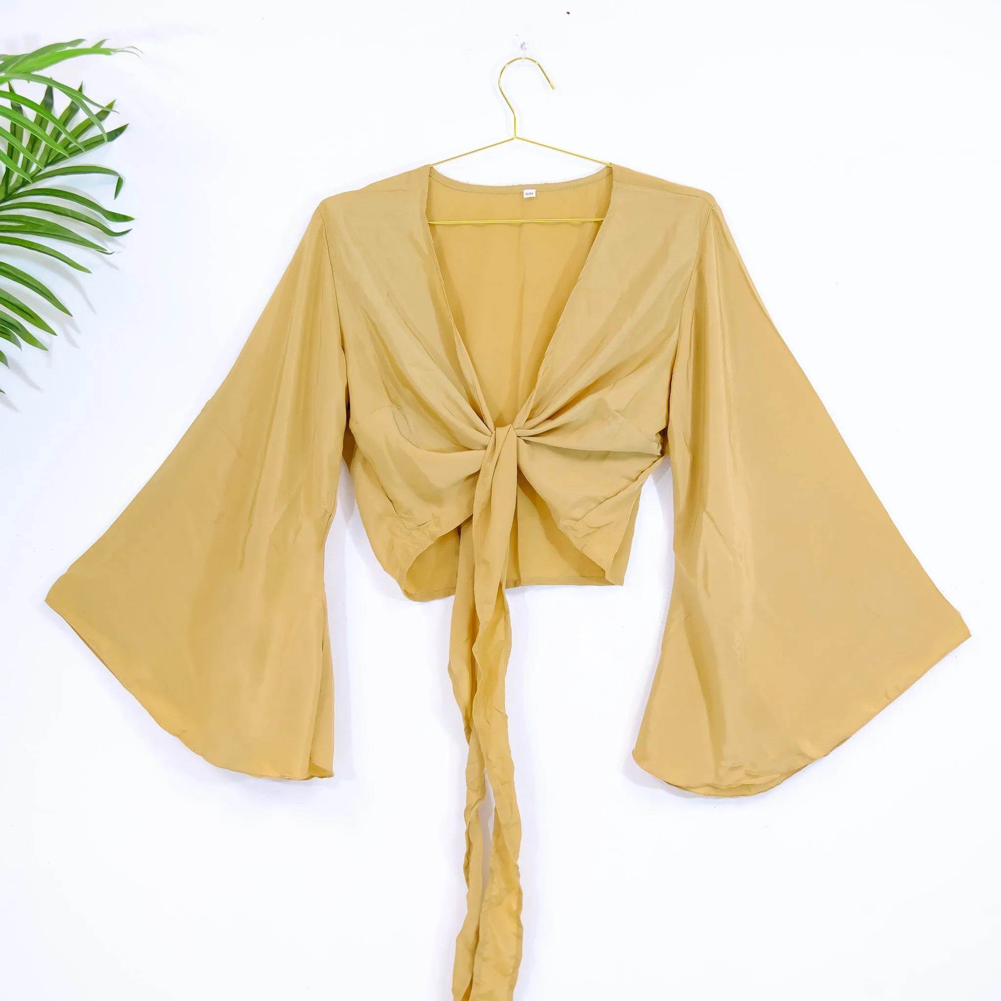 Boho Bell Sleeve Solid Tie Top