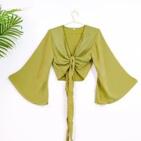 Boho Bell Sleeve Solid Tie Top