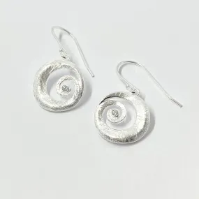 Brushed Spiral Cubic Zirconia Drop Earrings