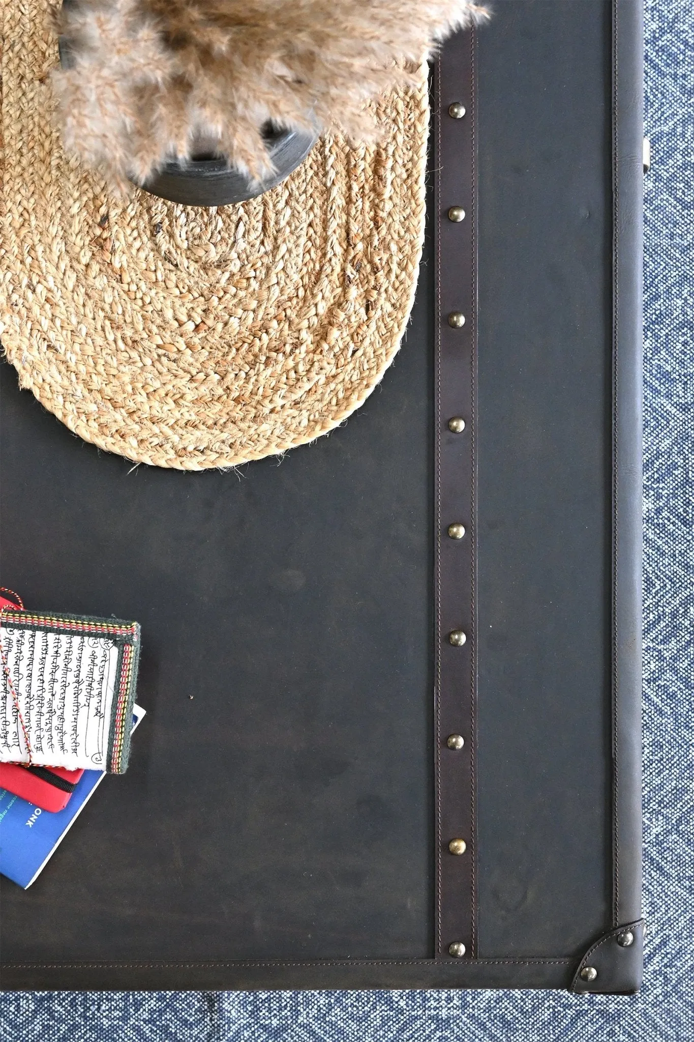 BYGONE  COFFEE TABLE IN LEATHER WITH TWO DRAWERS