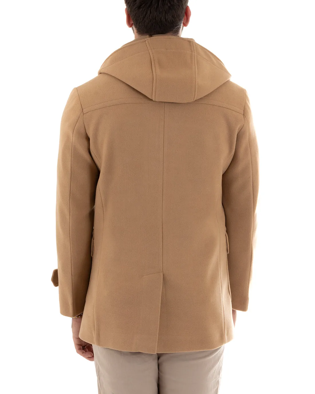 Cappotto Monopetto Uomo Giacca Giaccone Con Cappuccio Camel Baronetto Elegante GIOSAL-G3106A