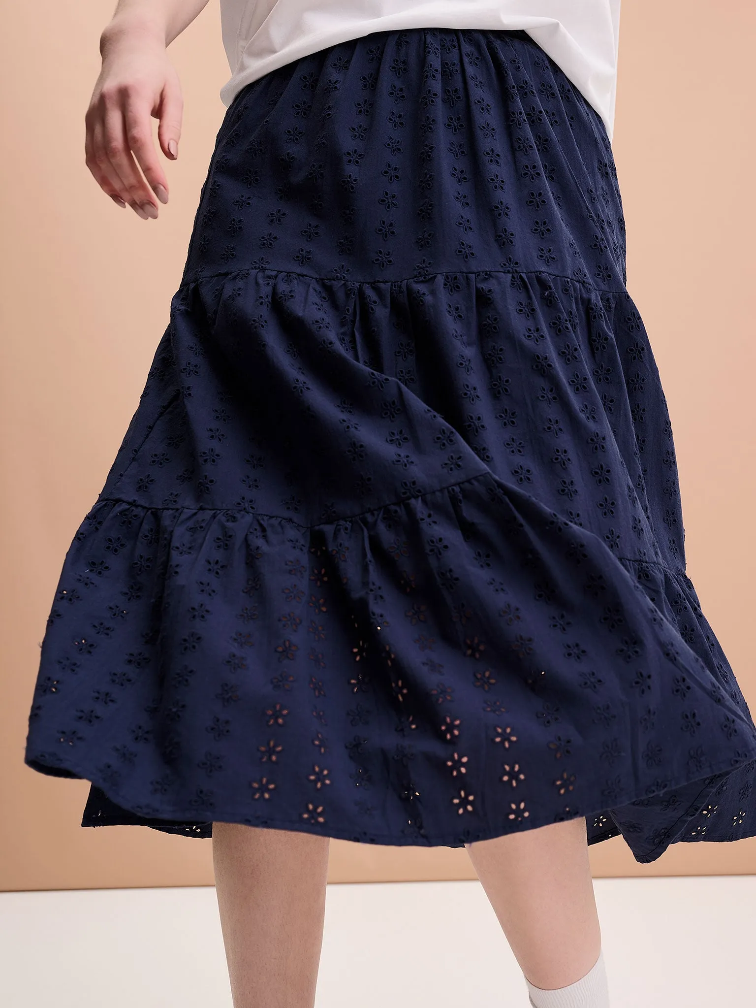 Carmellite Tiered Skirt in Navy