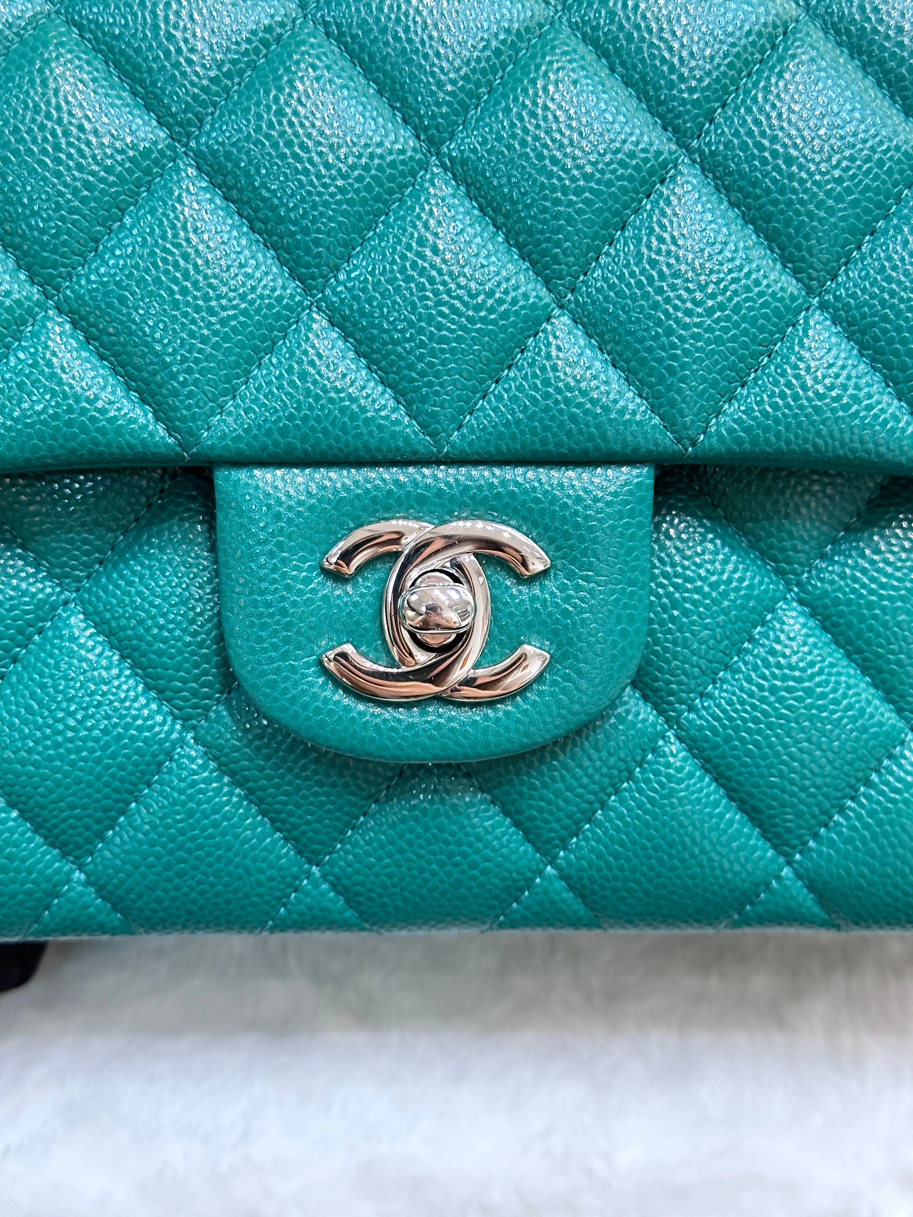 CHANEL 20B Green Classic Small Double Flap Bag