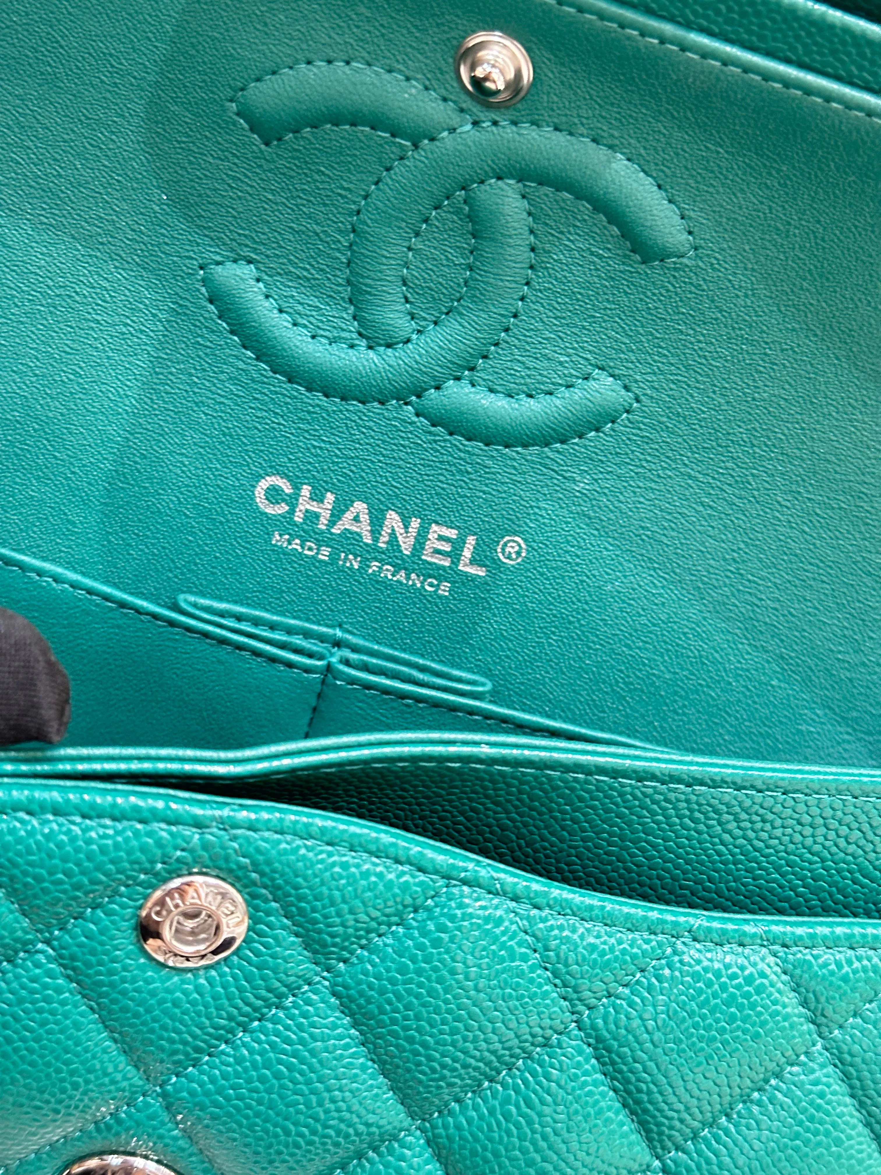 CHANEL 20B Green Classic Small Double Flap Bag