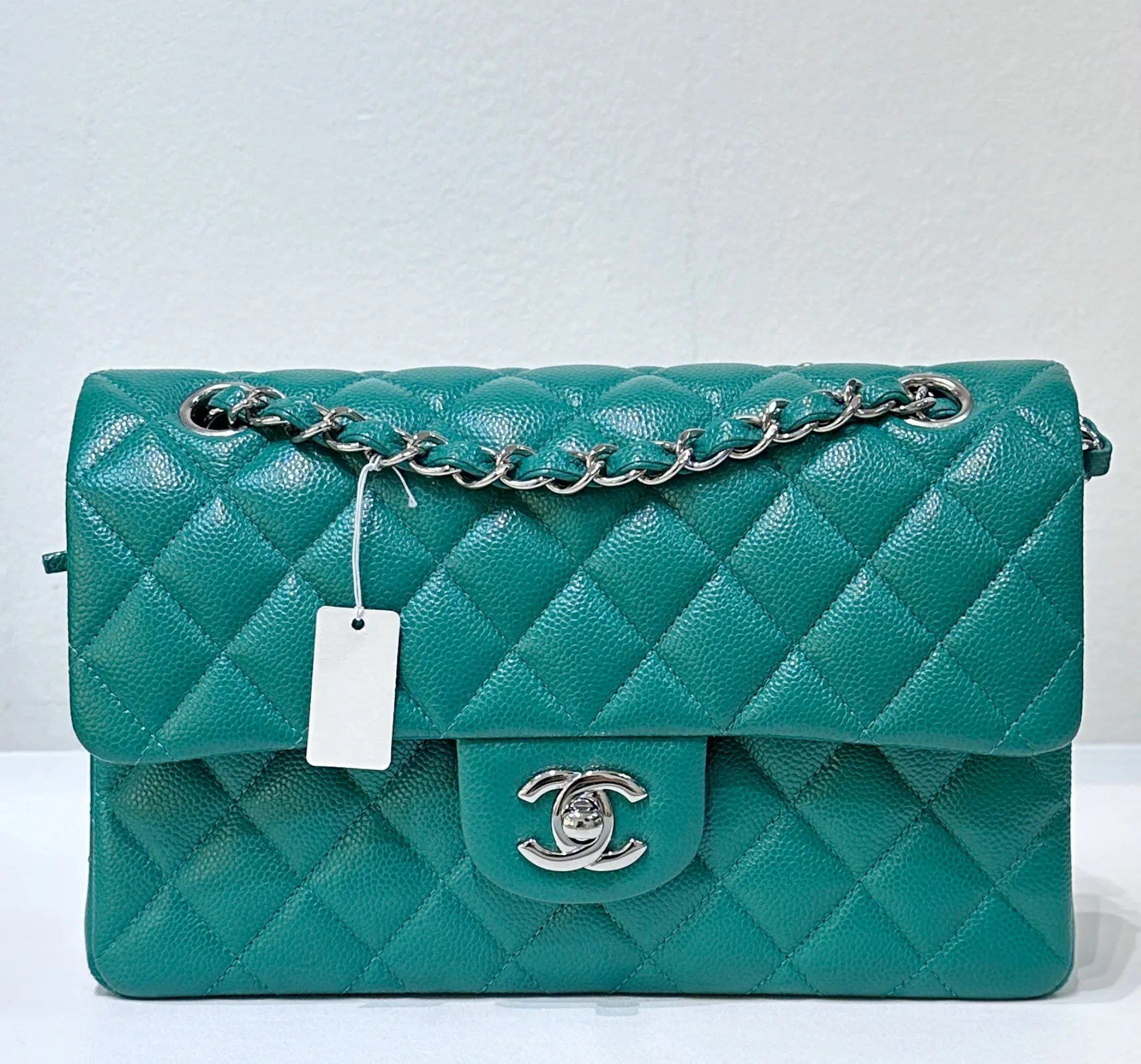 CHANEL 20B Green Classic Small Double Flap Bag