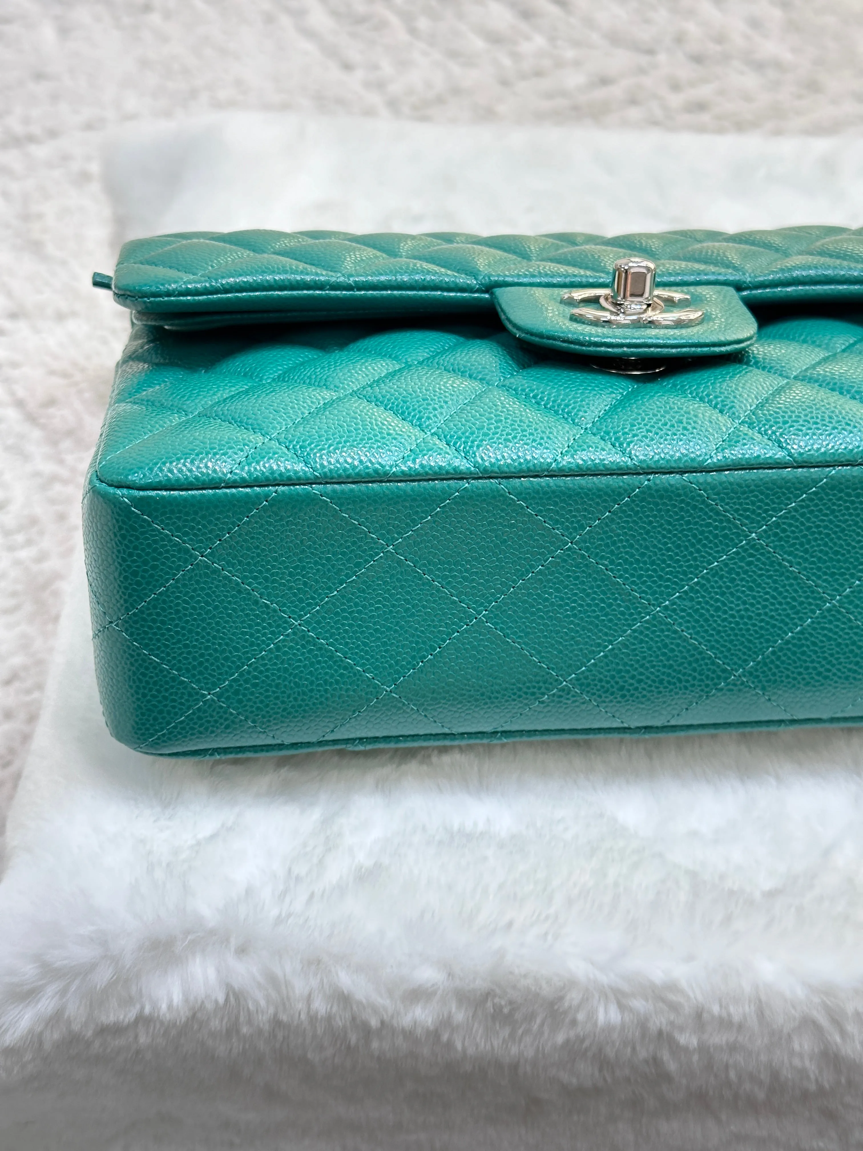 CHANEL 20B Green Classic Small Double Flap Bag