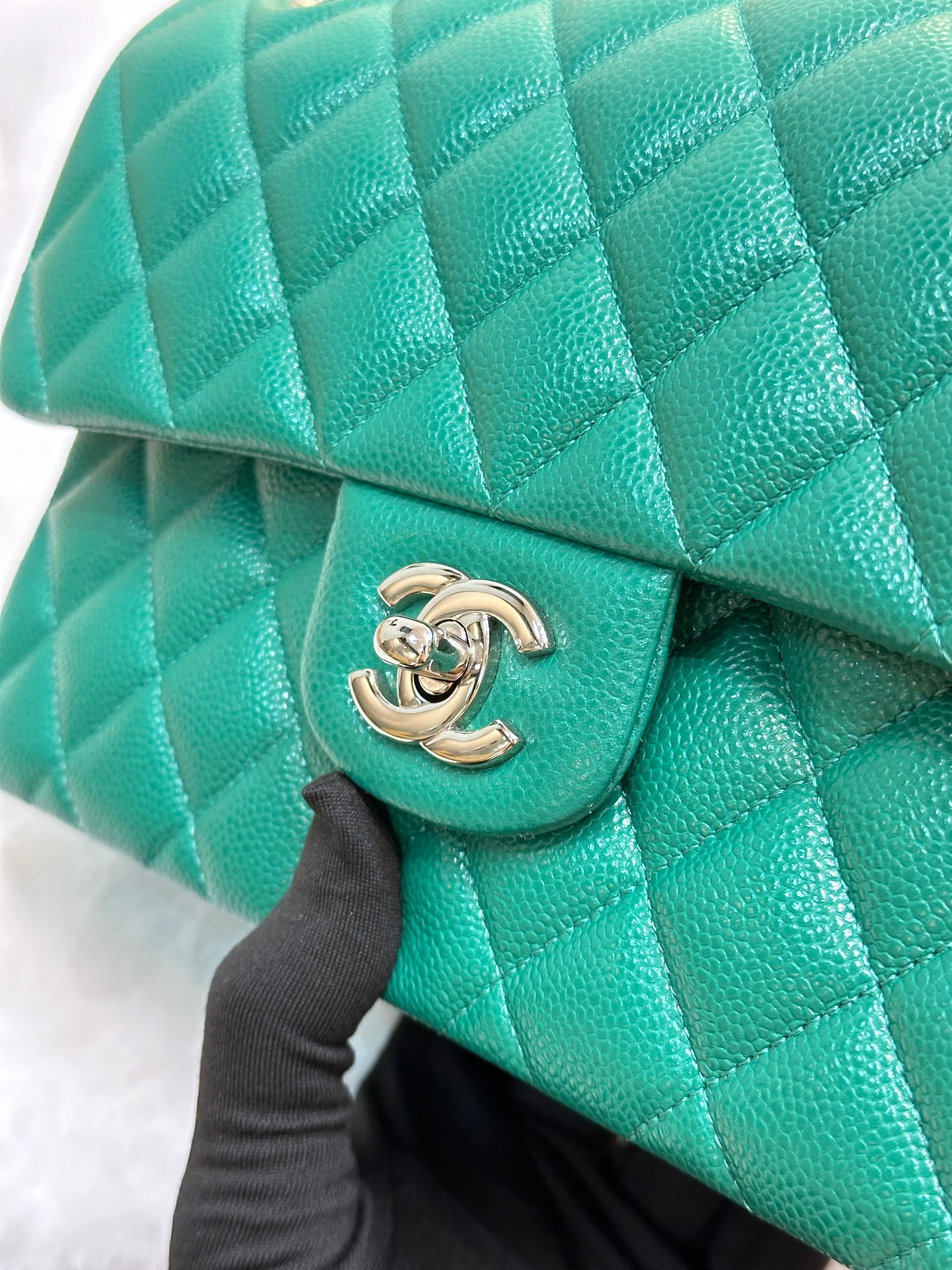 CHANEL 20B Green Classic Small Double Flap Bag