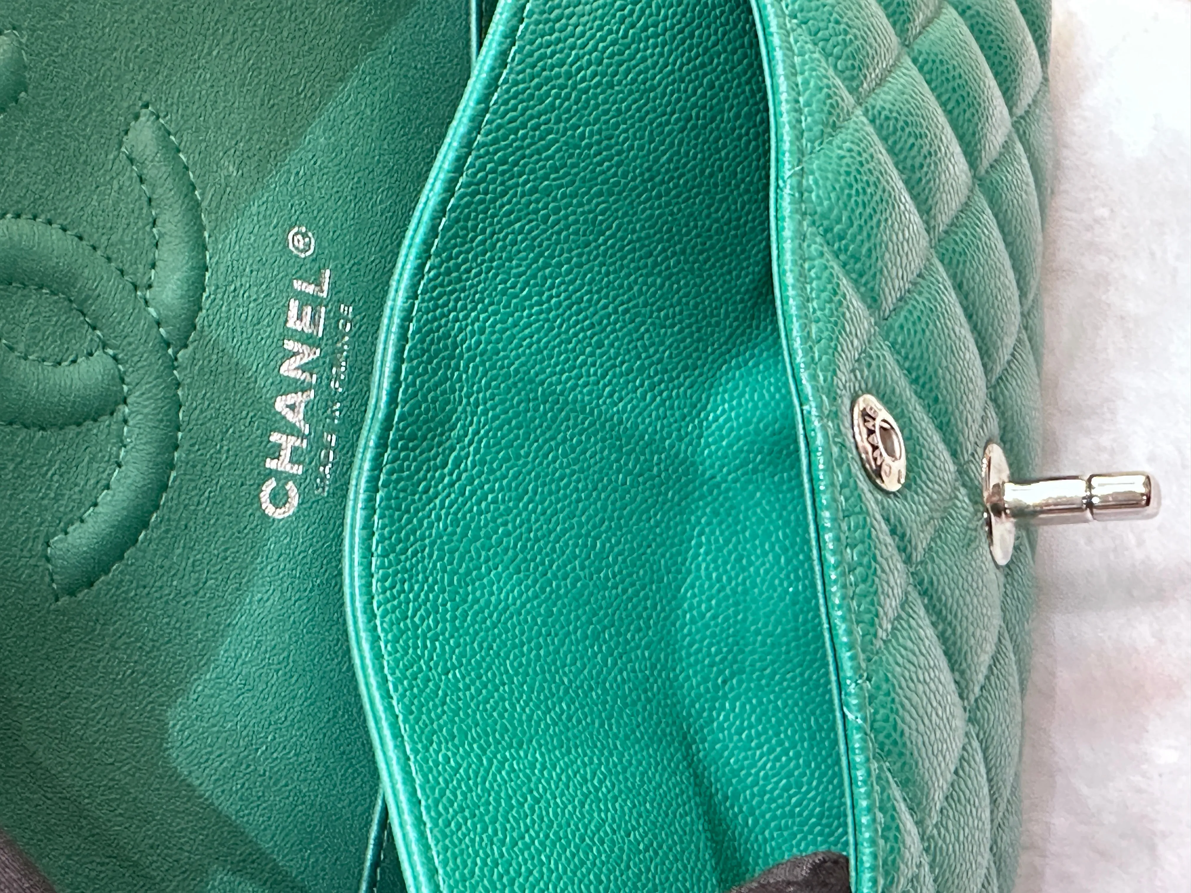 CHANEL 20B Green Classic Small Double Flap Bag