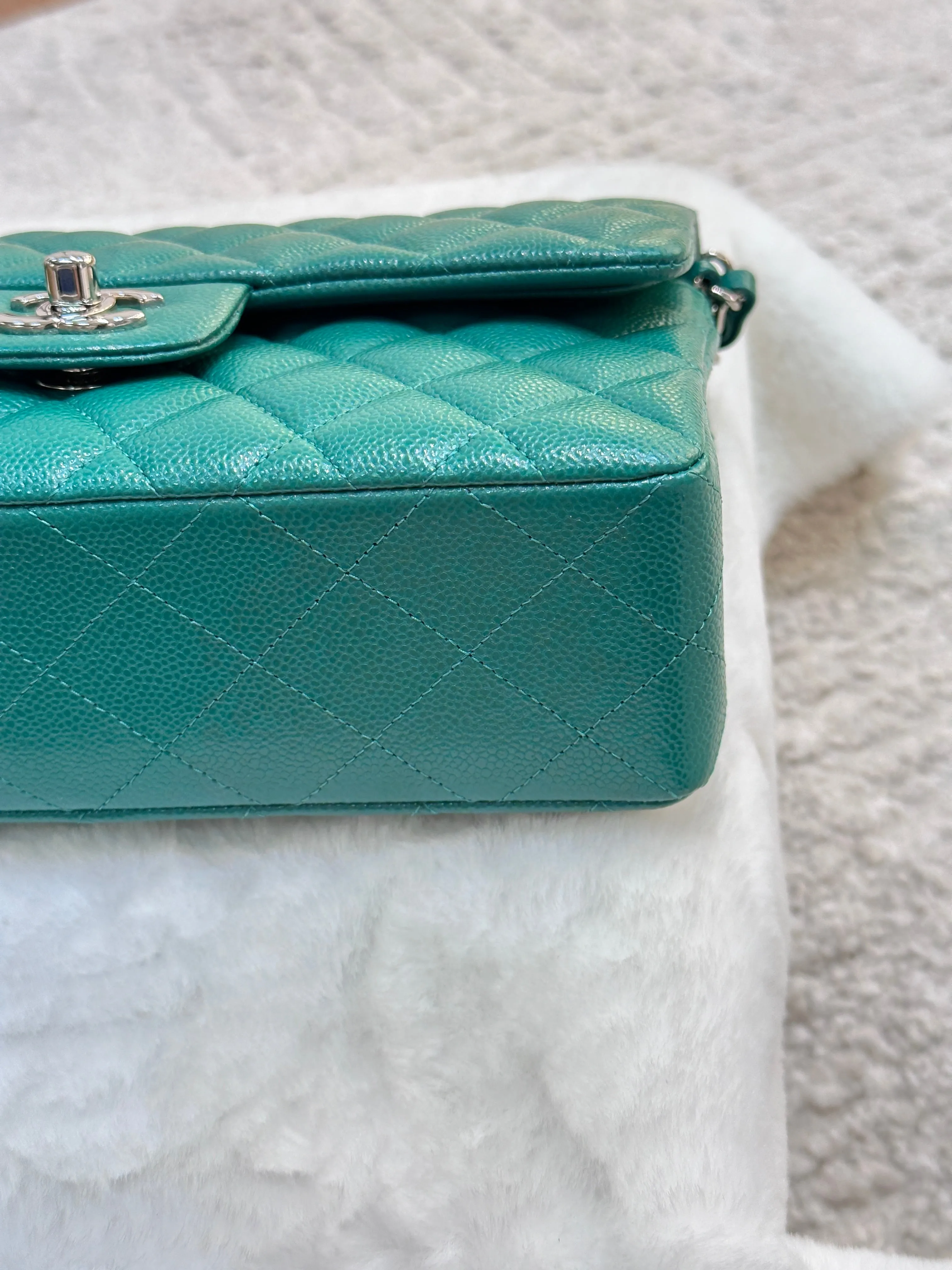 CHANEL 20B Green Classic Small Double Flap Bag