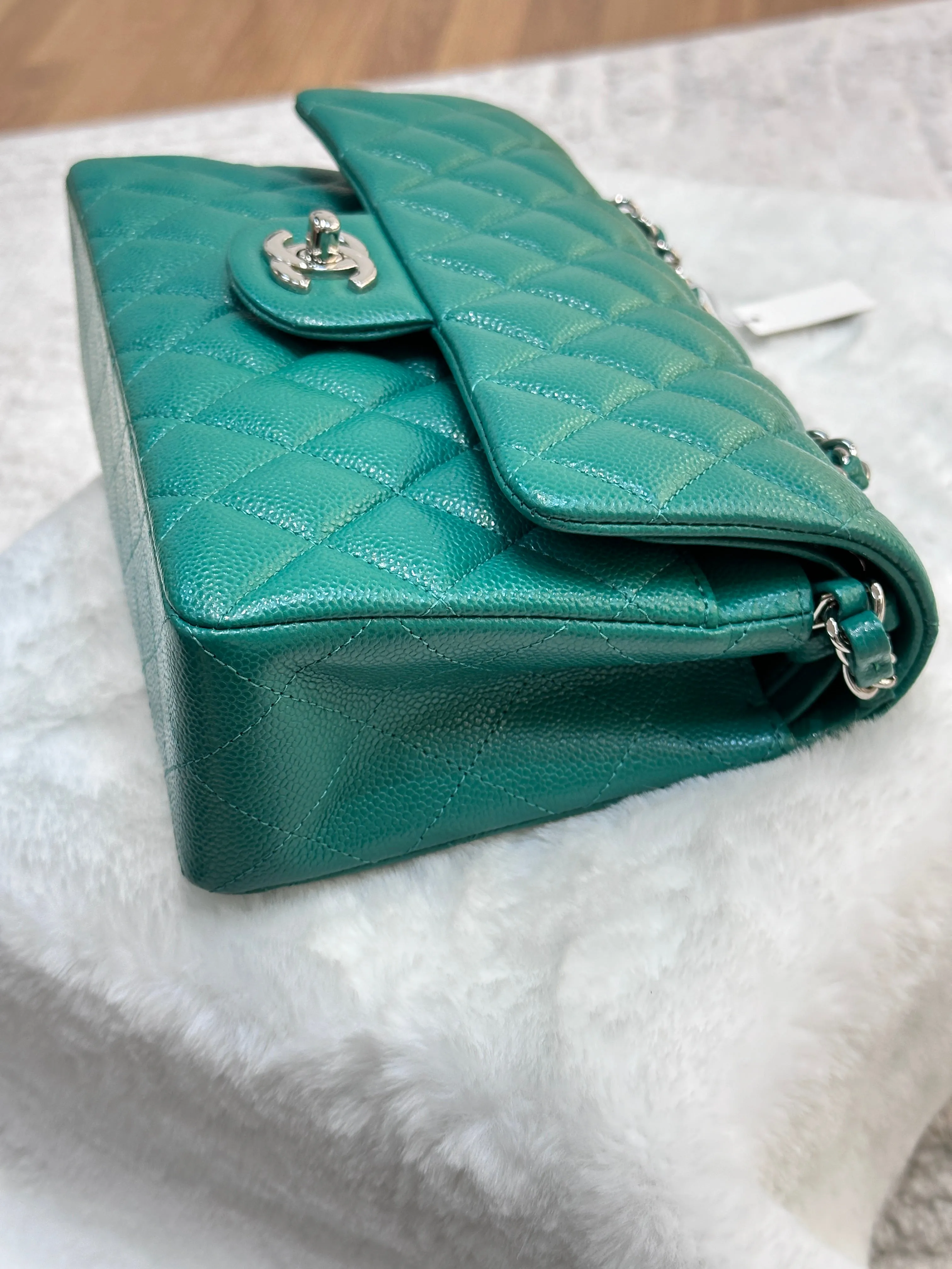 CHANEL 20B Green Classic Small Double Flap Bag