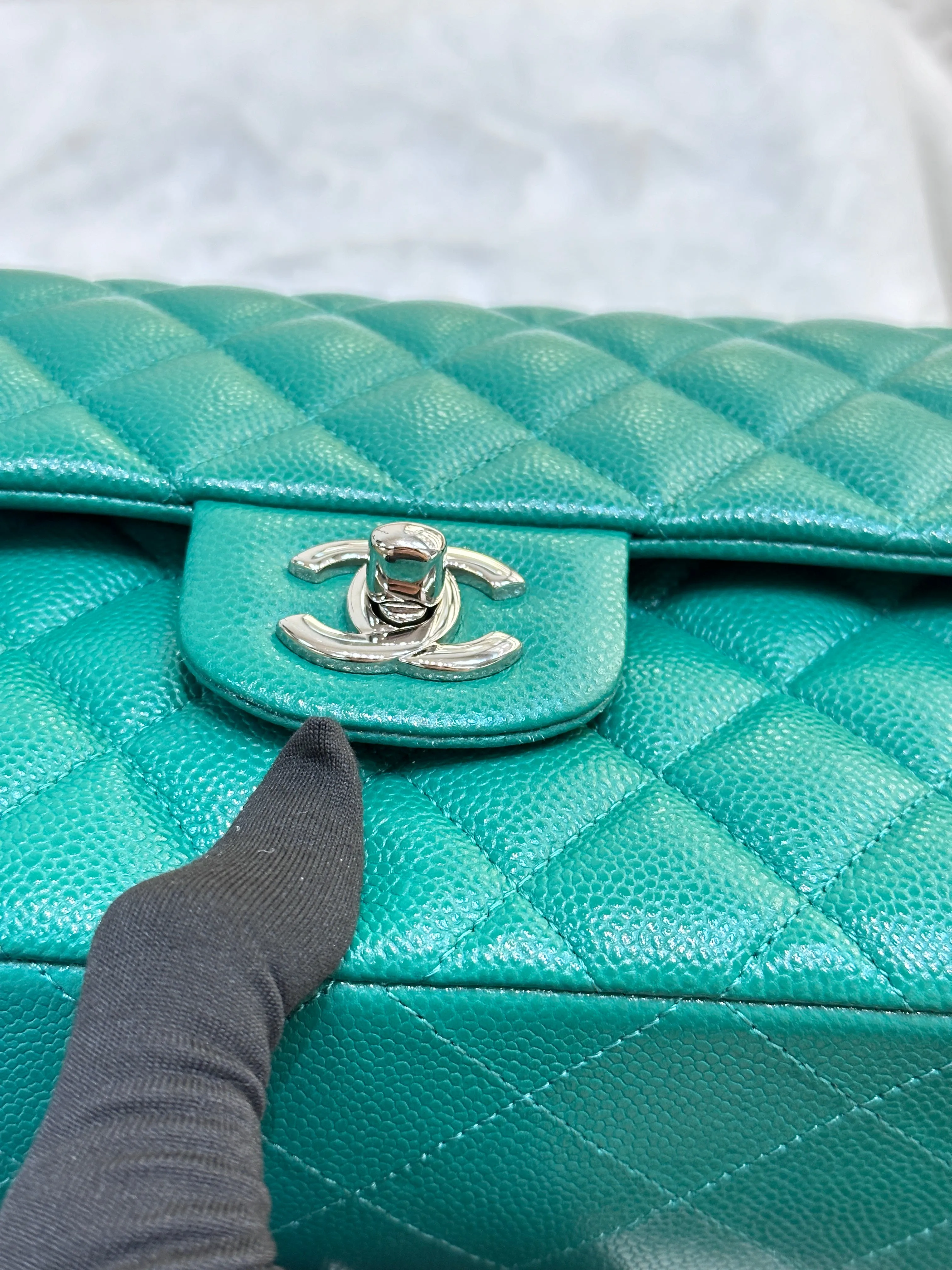 CHANEL 20B Green Classic Small Double Flap Bag