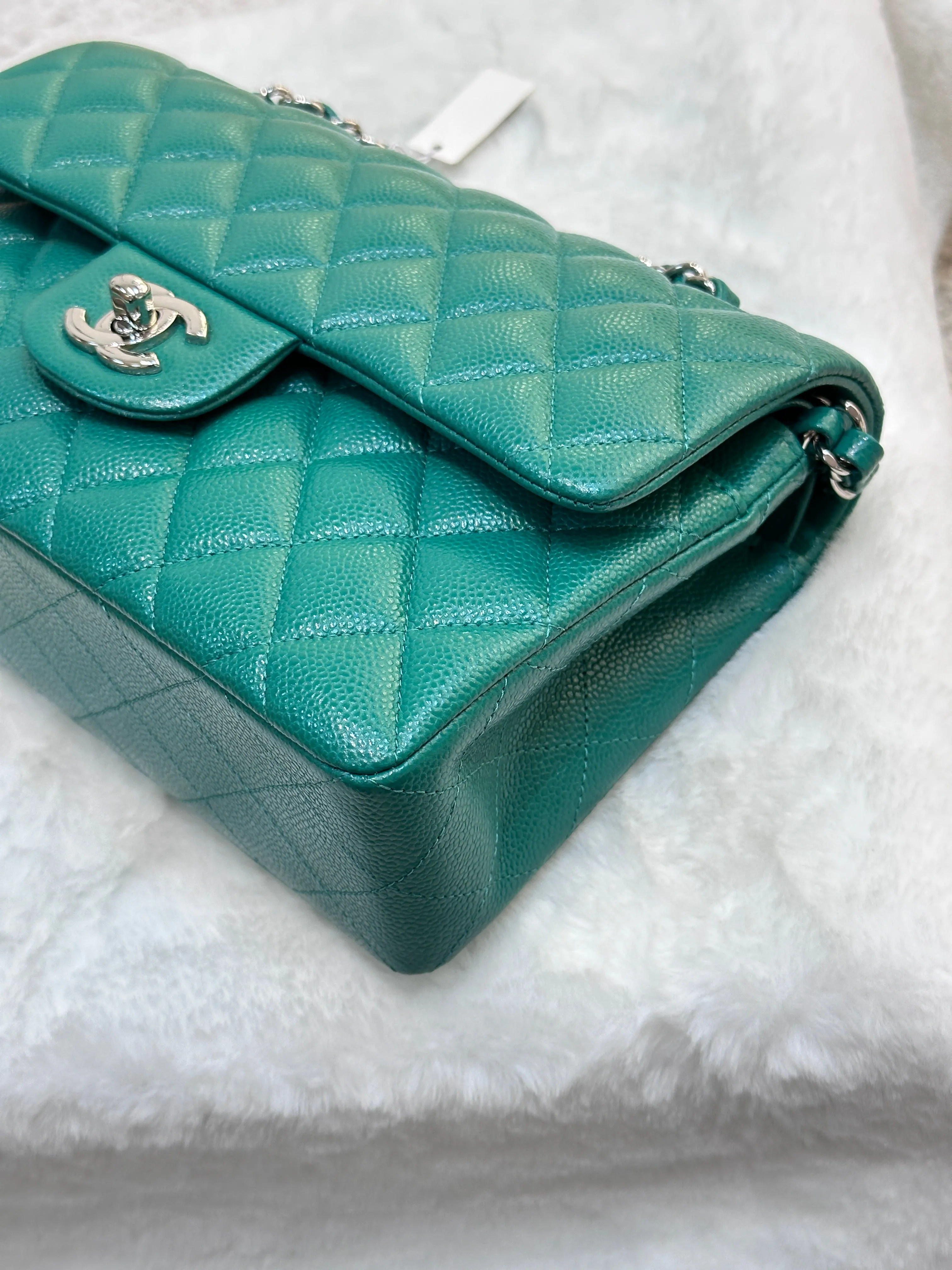 CHANEL 20B Green Classic Small Double Flap Bag