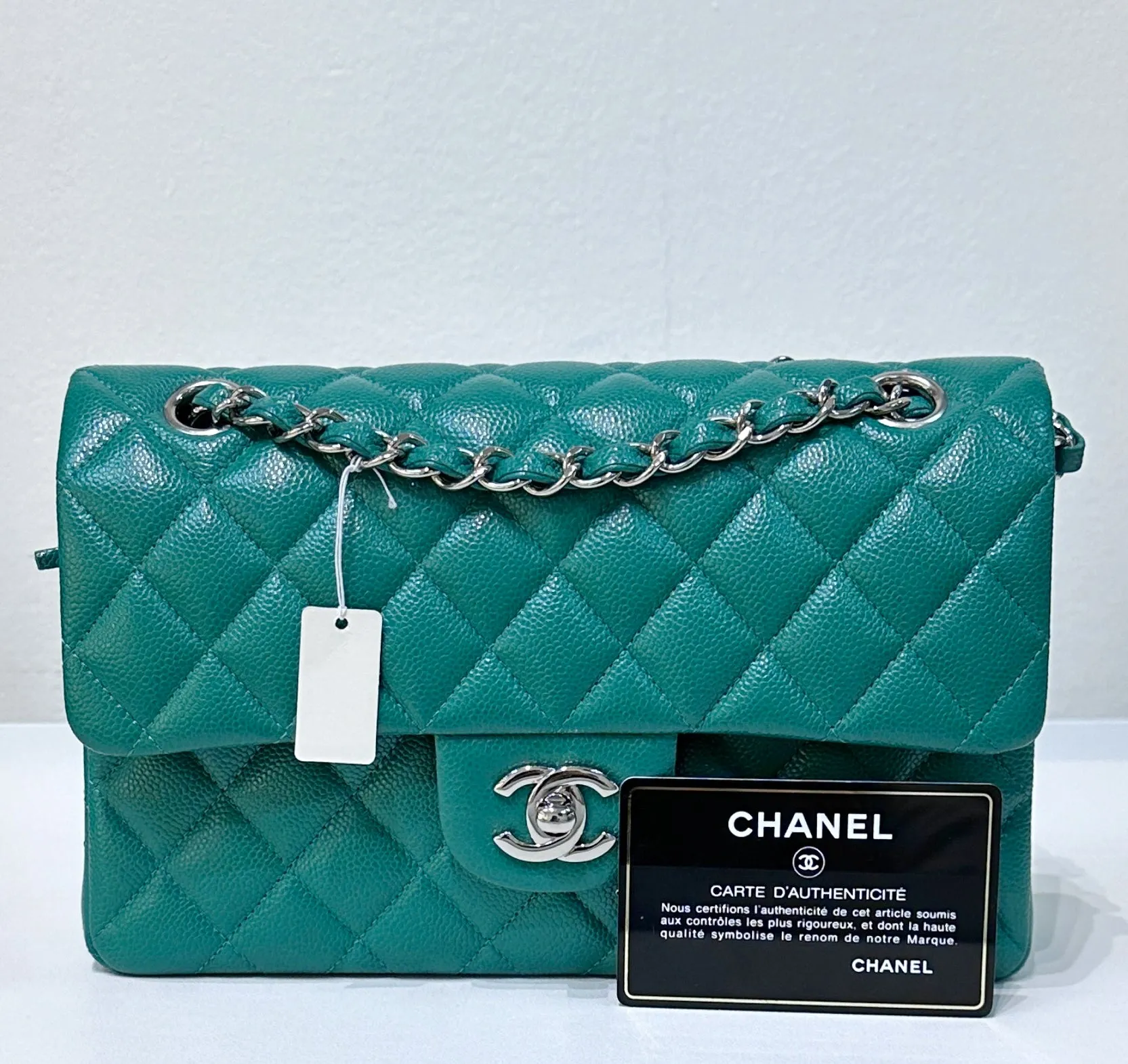 CHANEL 20B Green Classic Small Double Flap Bag