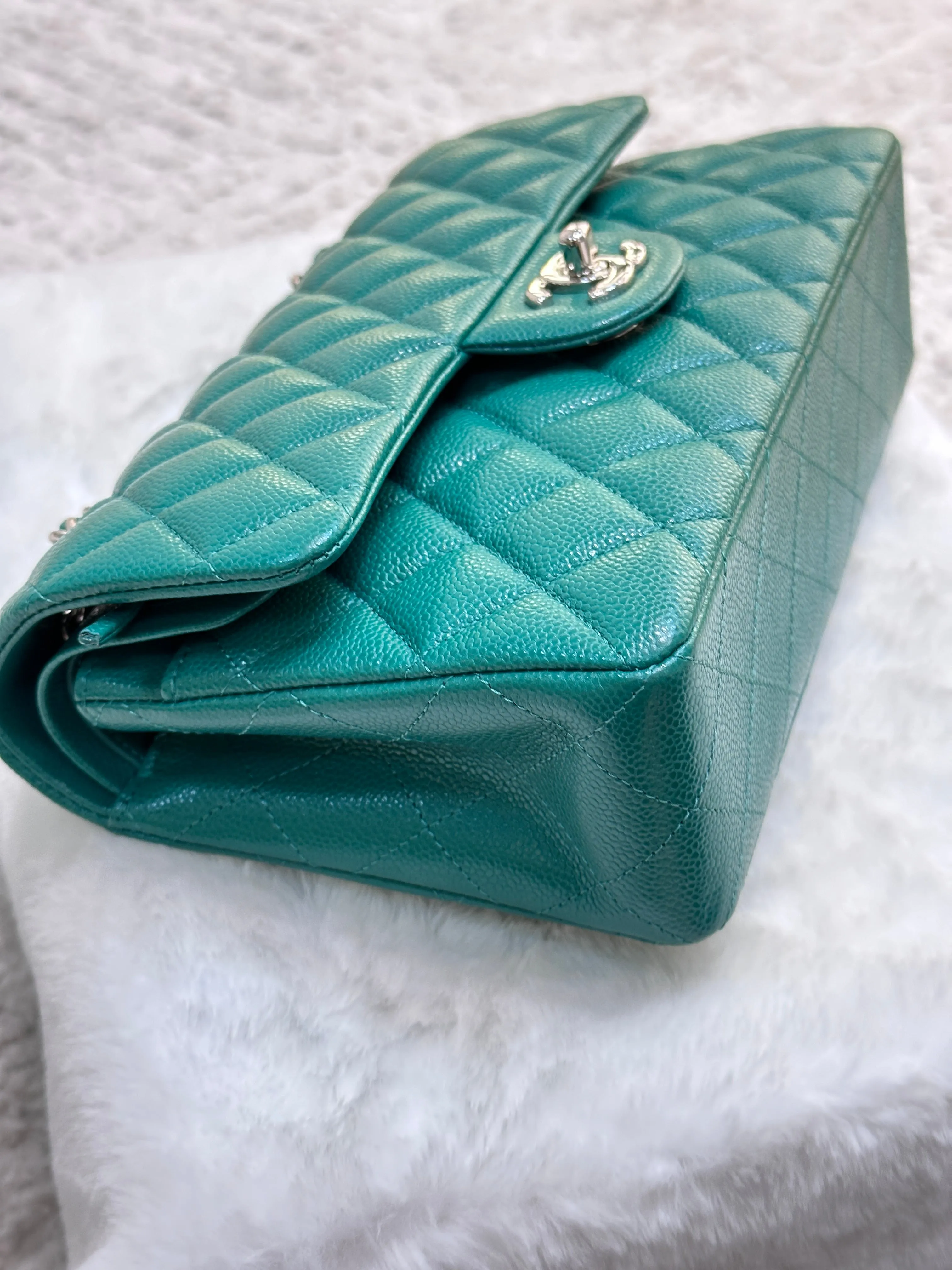 CHANEL 20B Green Classic Small Double Flap Bag