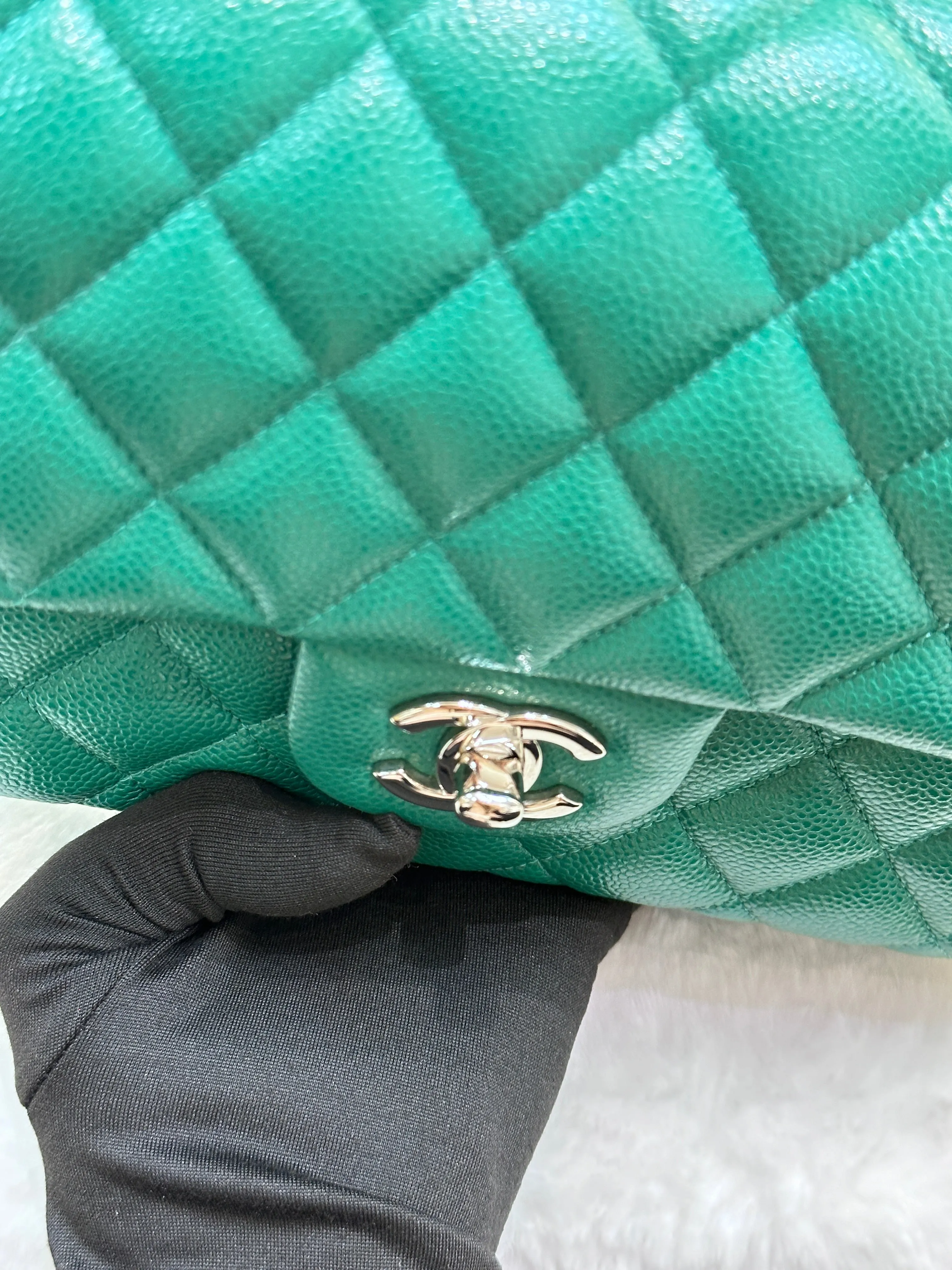 CHANEL 20B Green Classic Small Double Flap Bag