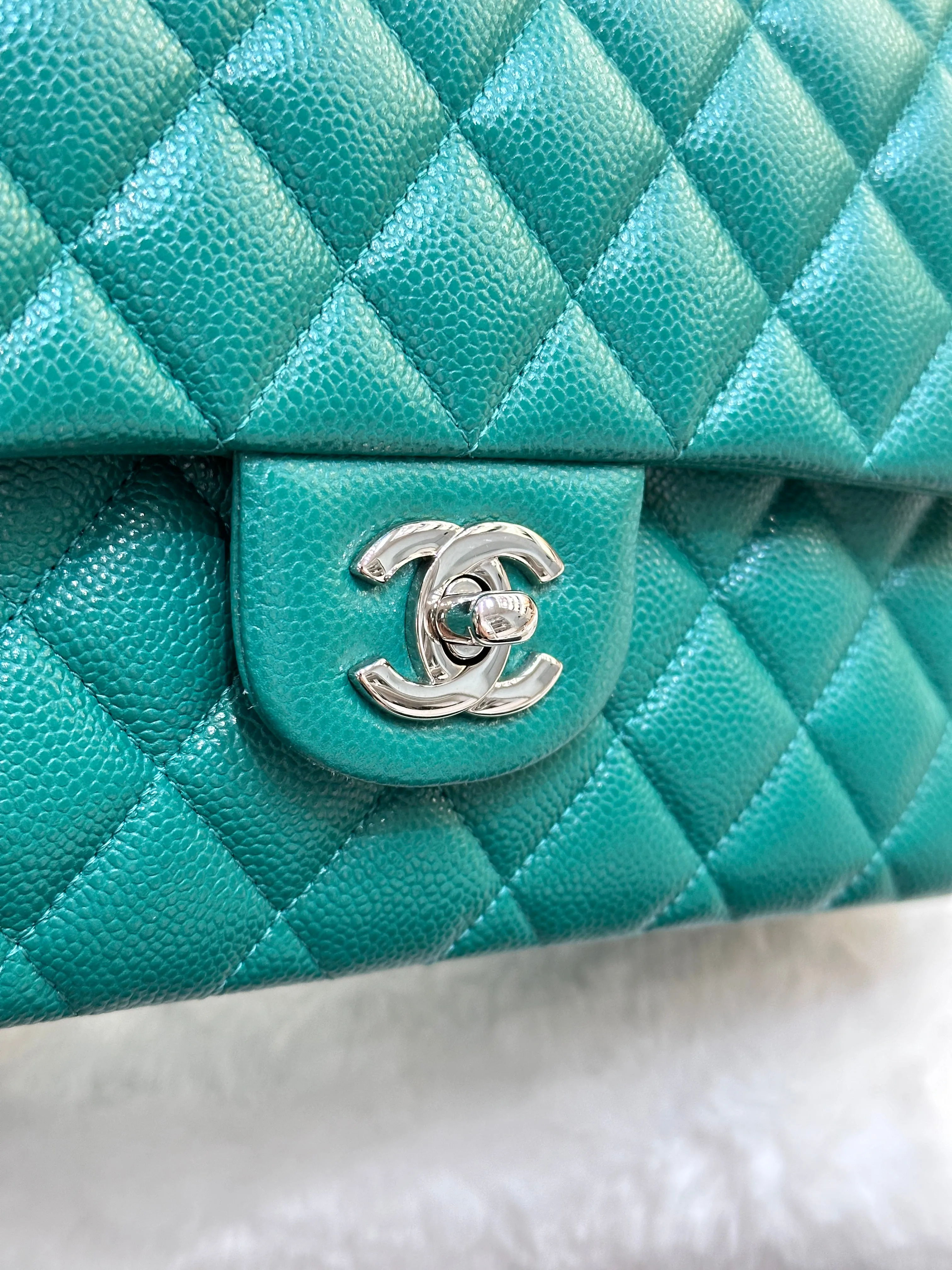 CHANEL 20B Green Classic Small Double Flap Bag