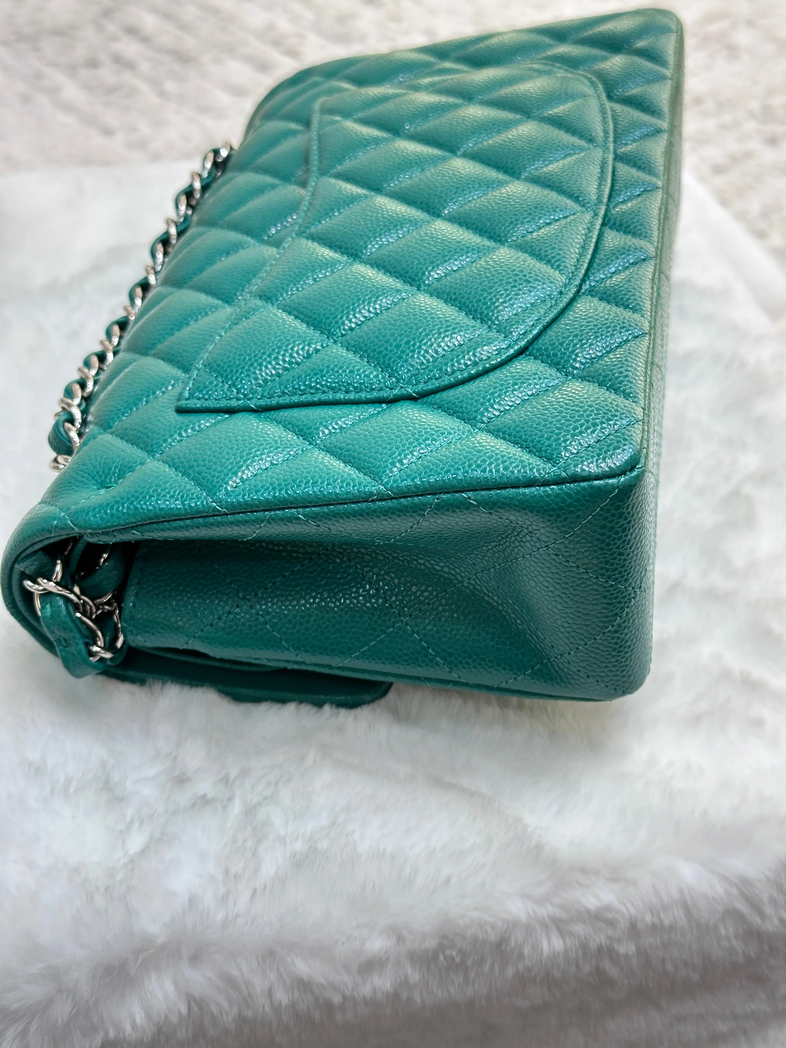 CHANEL 20B Green Classic Small Double Flap Bag