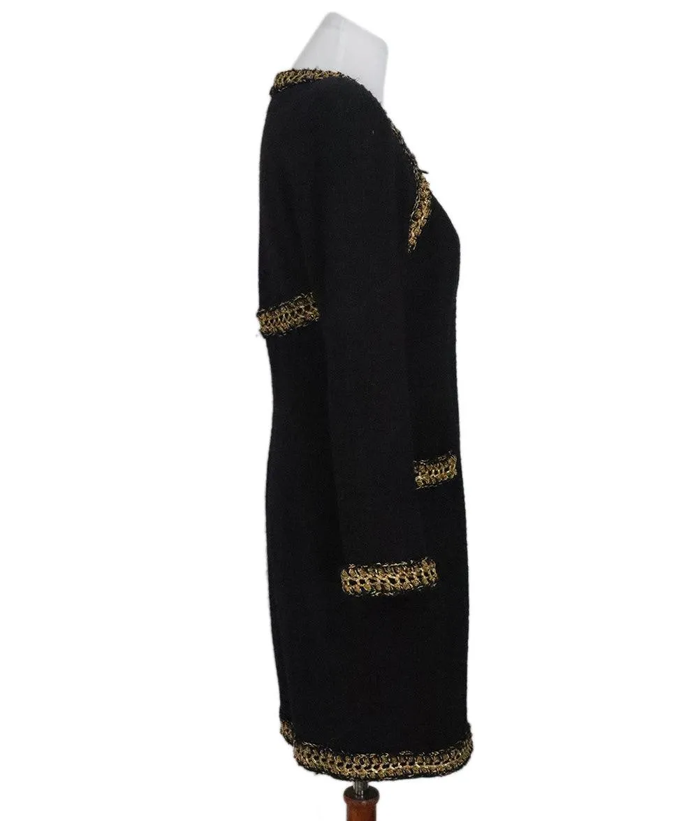 Chanel Black & Gold Wool Dress sz 10