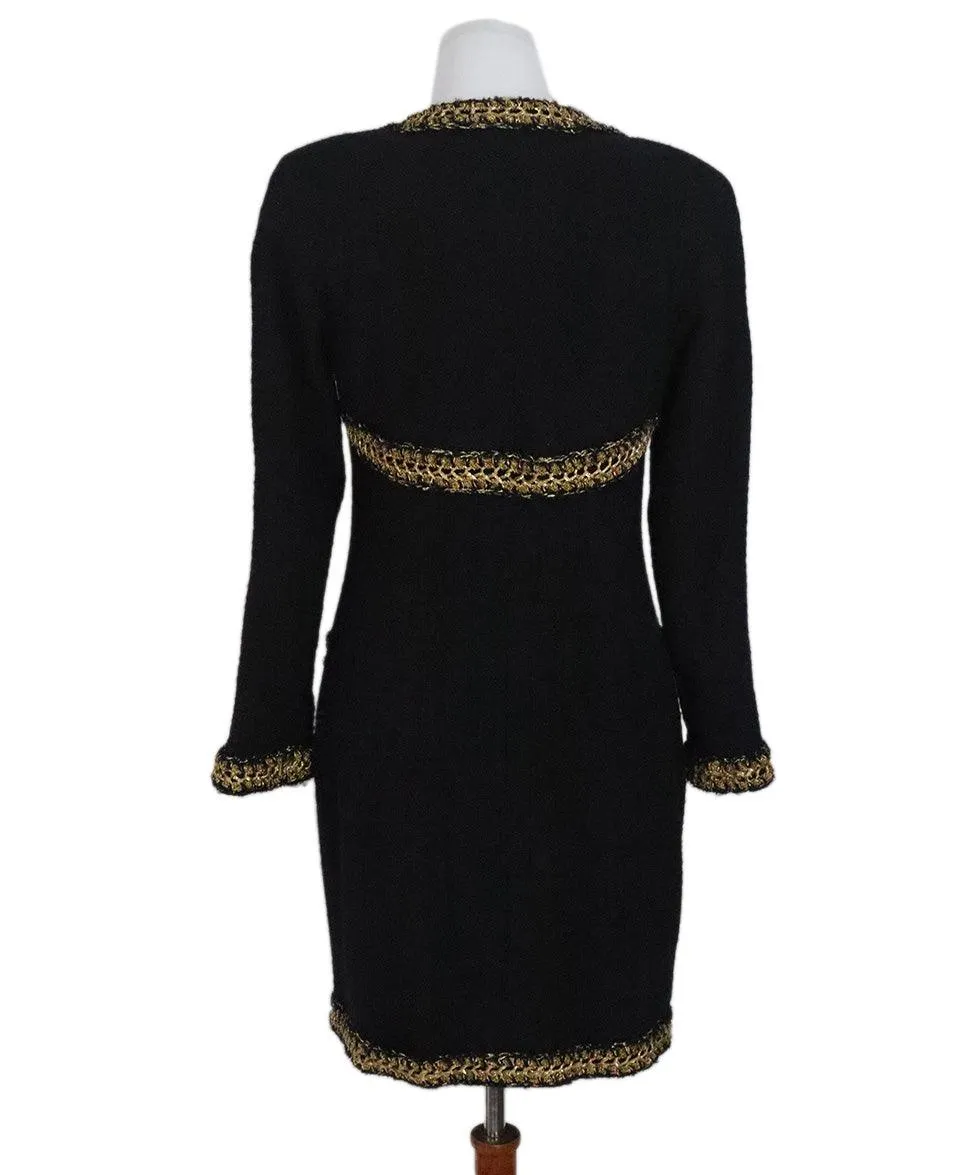 Chanel Black & Gold Wool Dress sz 10