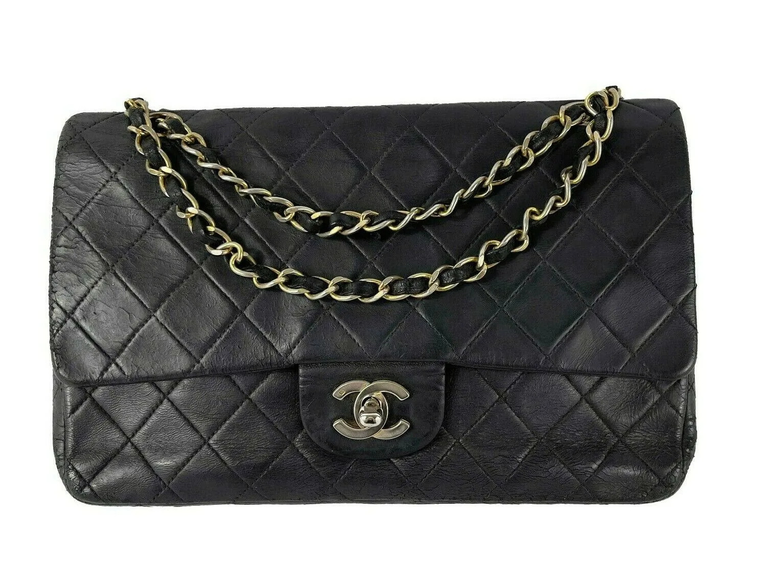 CHANEL- Vintage Medium Classic Double Flap - Black Shoulder Bag / Crossbody