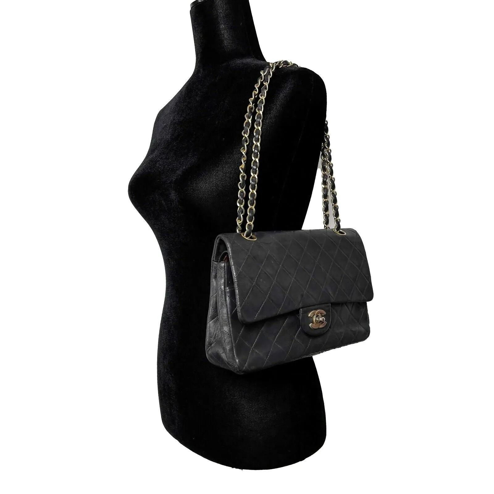 CHANEL- Vintage Medium Classic Double Flap - Black Shoulder Bag / Crossbody