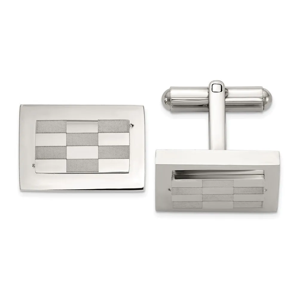 Chisel Stainless Steel Polished and Laser-cut Checkered Cuff Links