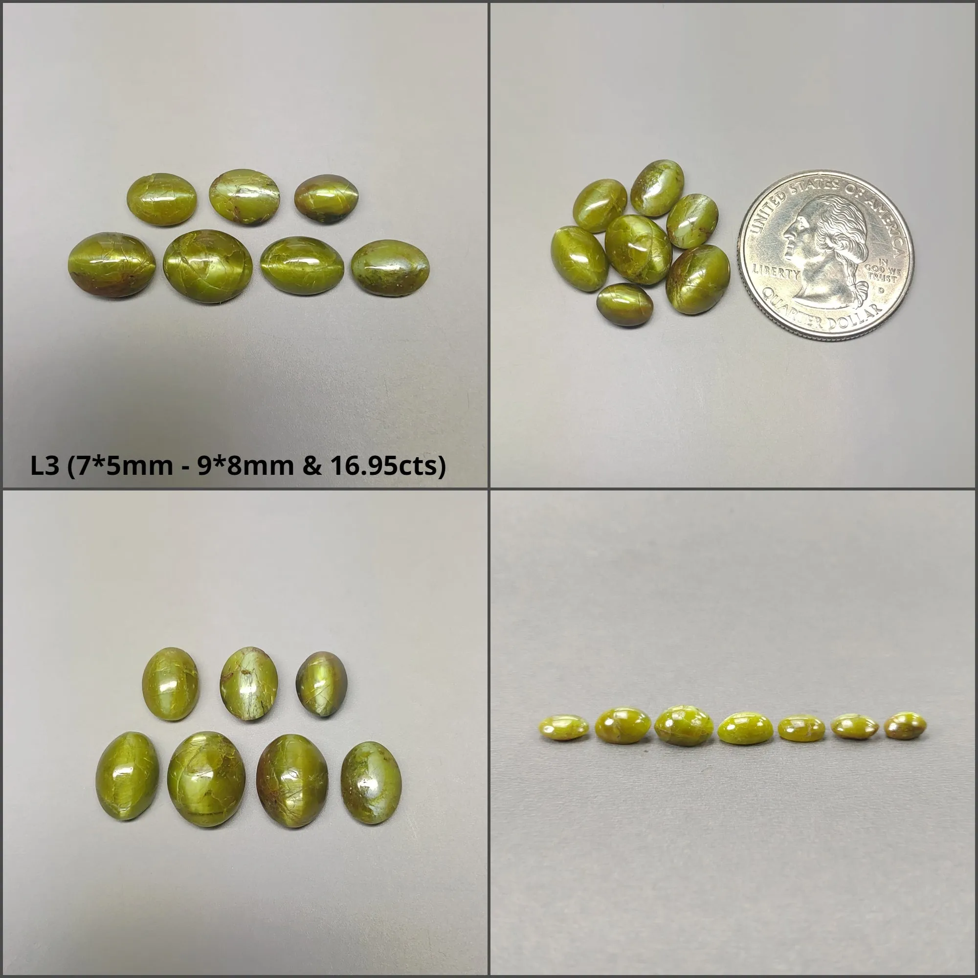 CHRYSOBERYL CAT'S EYE Gemstone Cabochon : Natural Untreated Unheated Cat's Eye Oval Shape 6pcs 7pcs & 9pcs