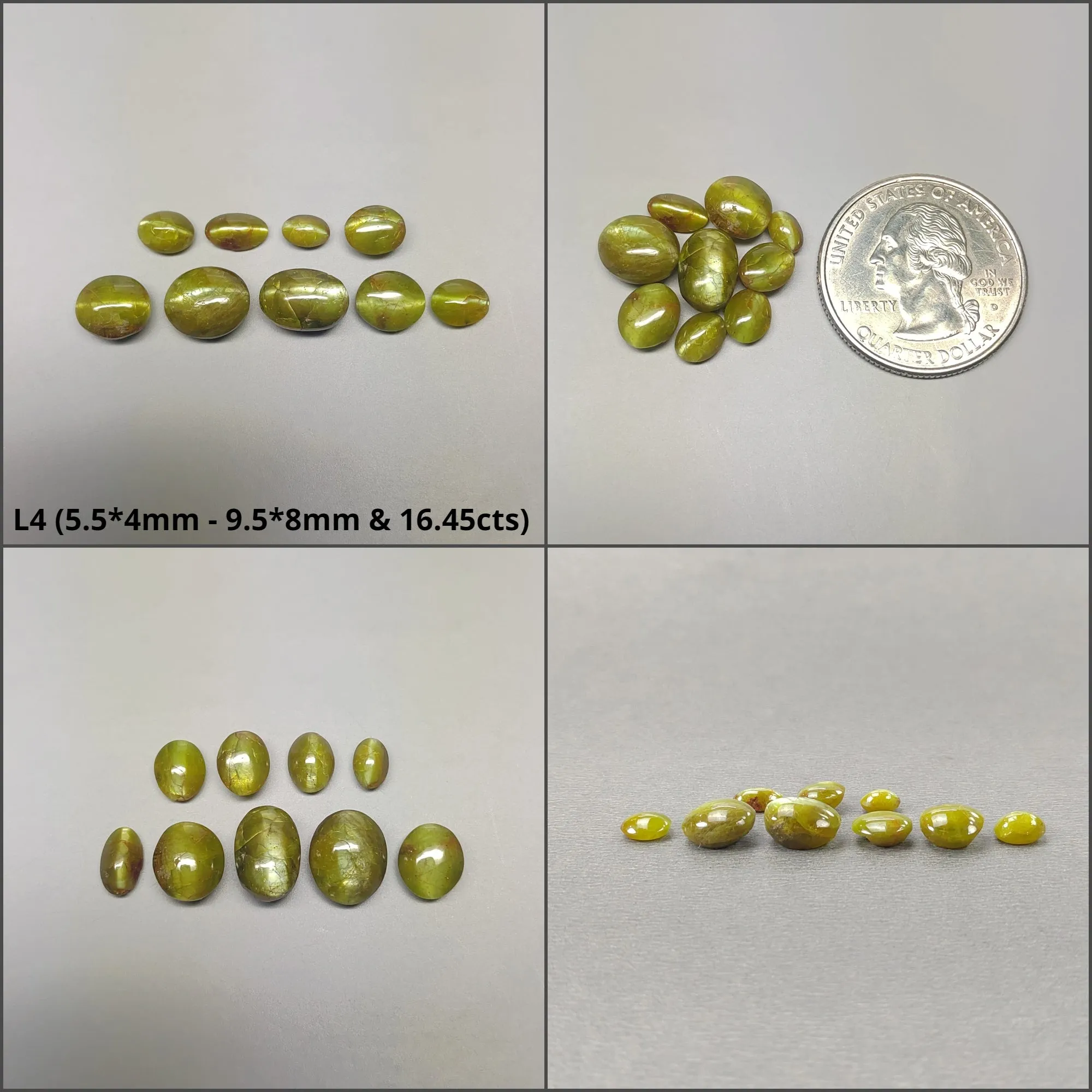 CHRYSOBERYL CAT'S EYE Gemstone Cabochon : Natural Untreated Unheated Cat's Eye Oval Shape 6pcs 7pcs & 9pcs