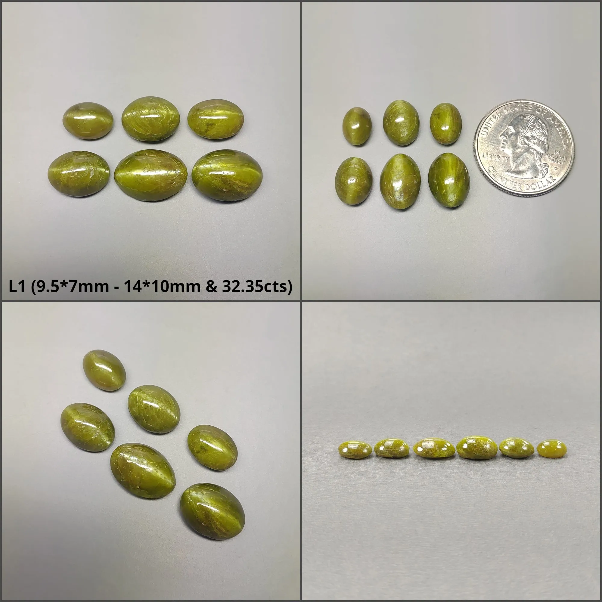 CHRYSOBERYL CAT'S EYE Gemstone Cabochon : Natural Untreated Unheated Cat's Eye Oval Shape 6pcs 7pcs & 9pcs